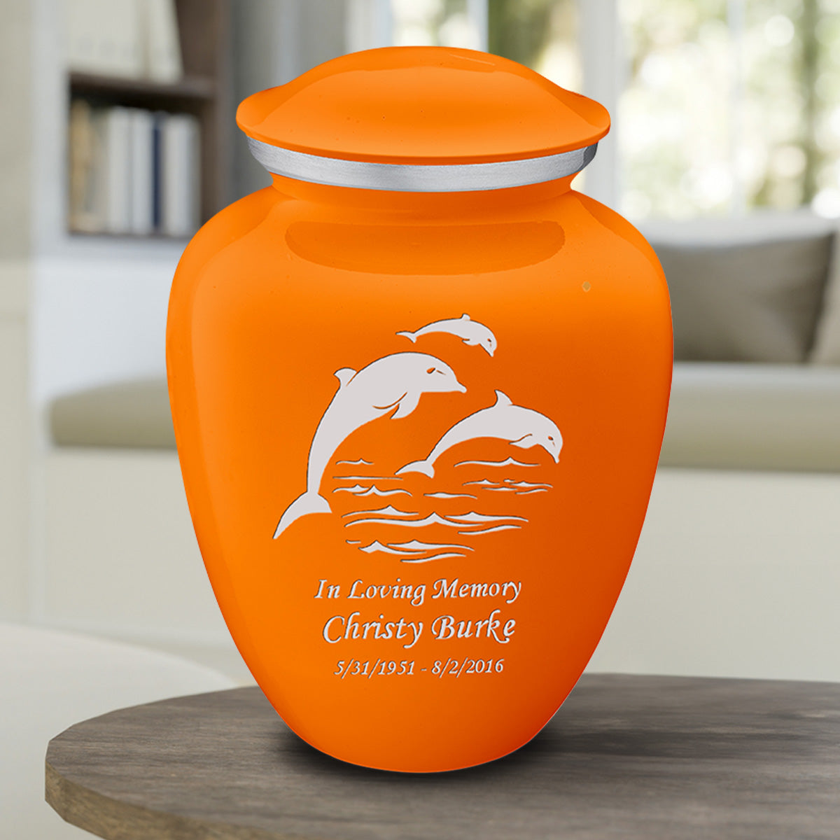 Adult Embrace Burnt Orange Dolphins Cremation Urn