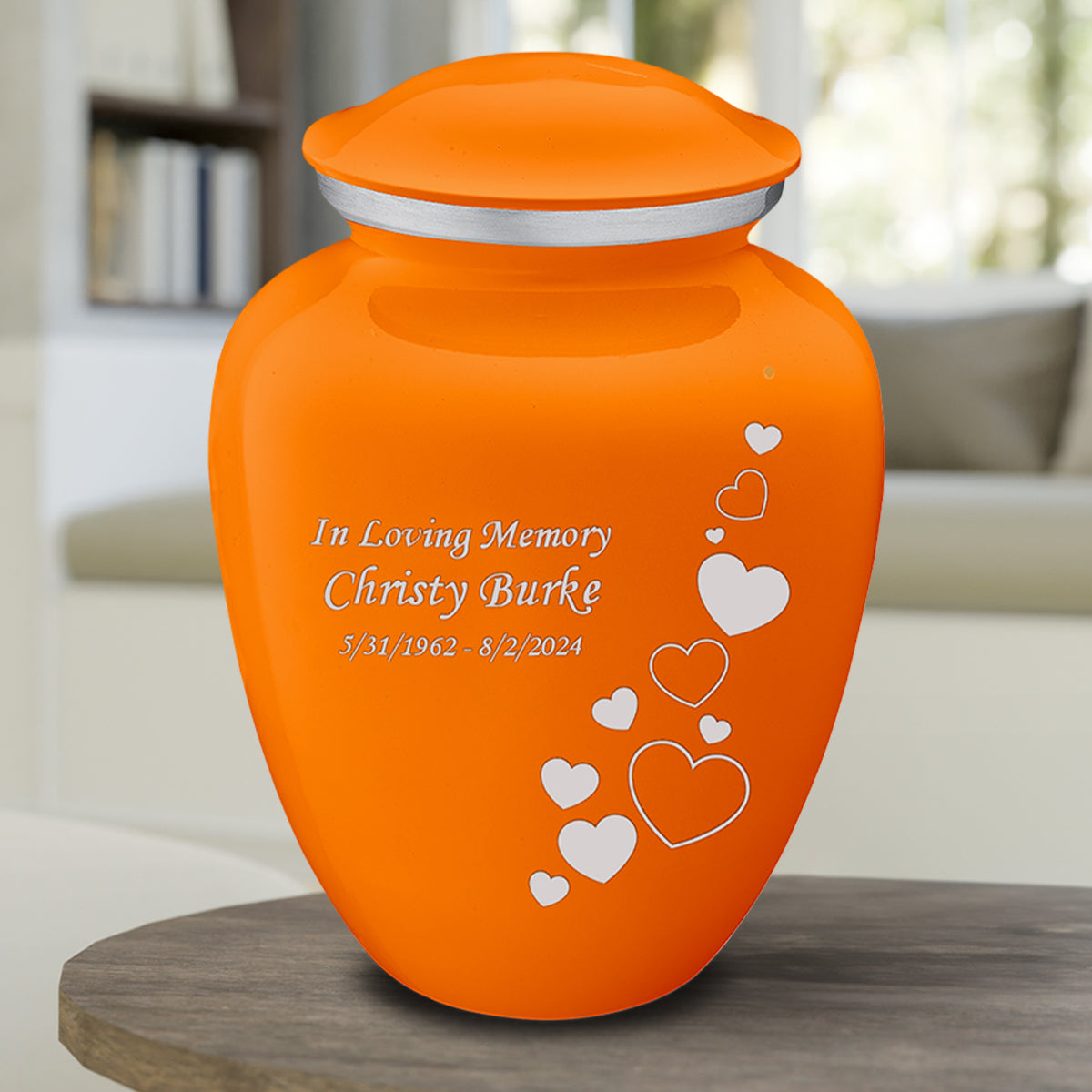 Adult Embrace Burnt Orange Floating Heart Cremation Urn
