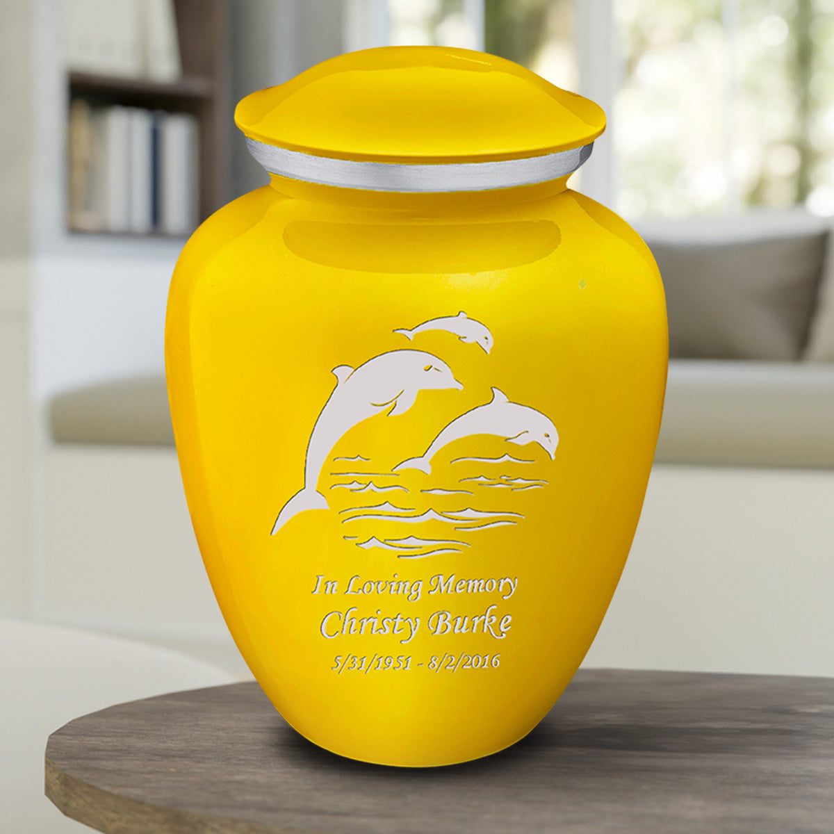 Adult Embrace Yellow Dolphins Cremation Urn
