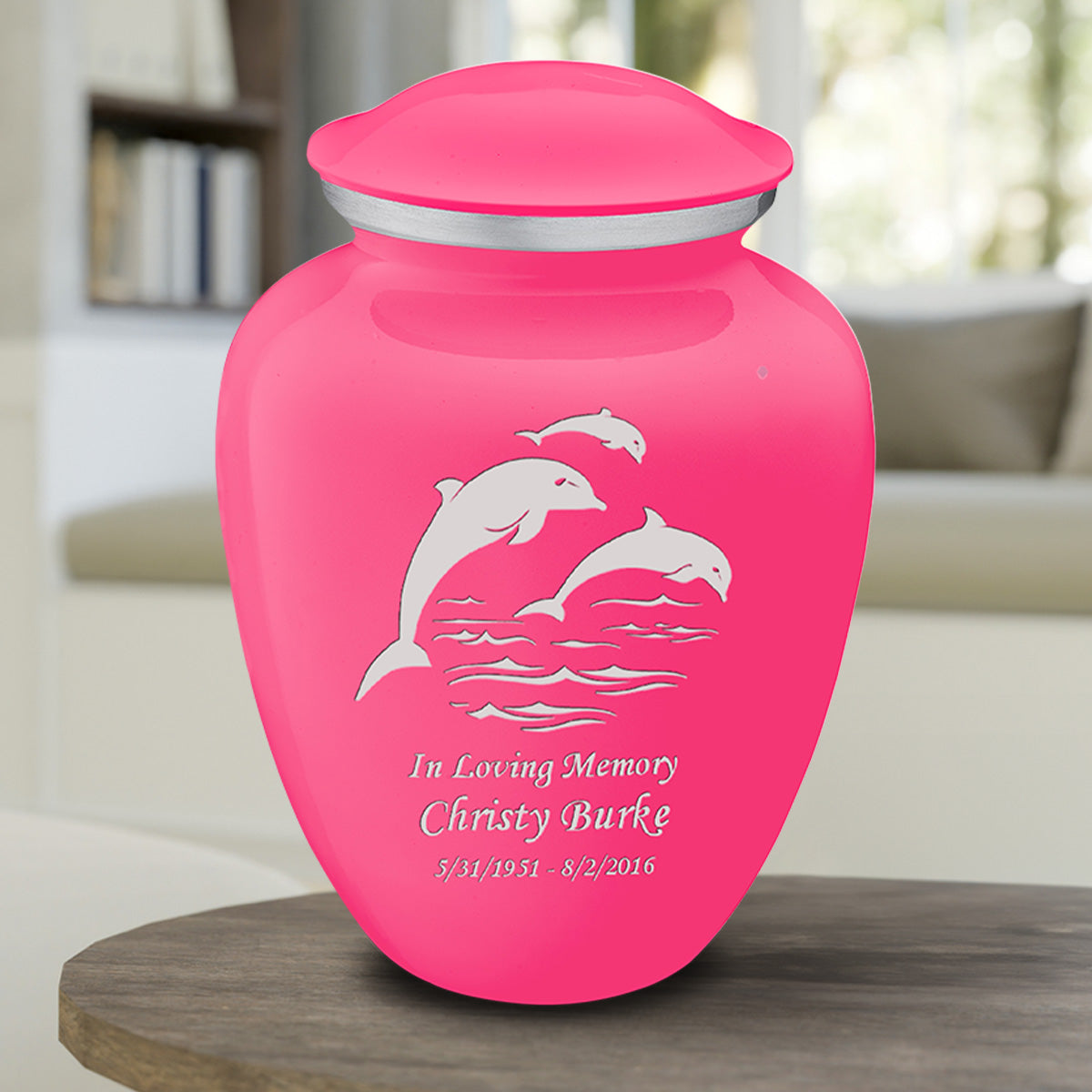Adult Embrace Bright Pink Dolphins Cremation Urn