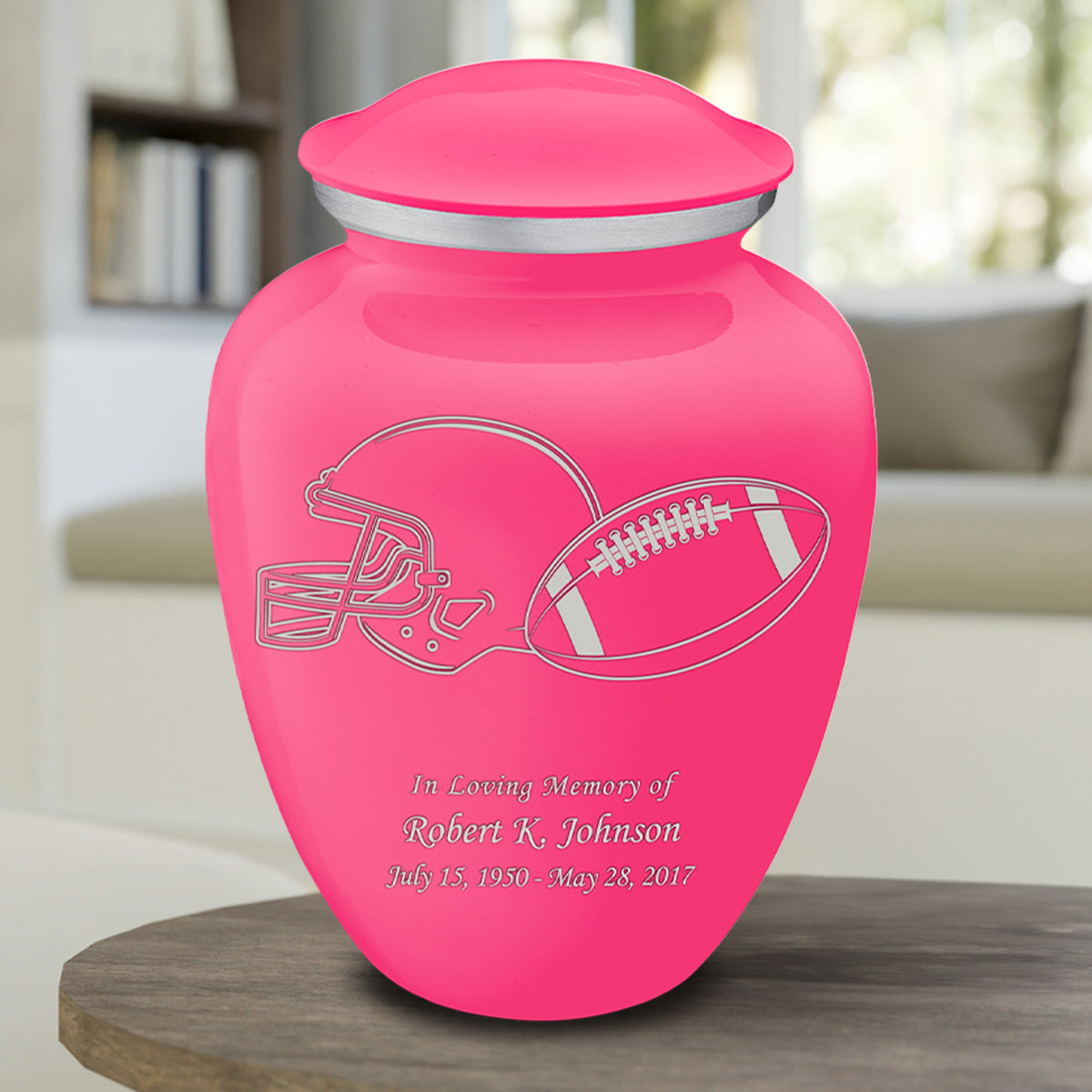 Adult Embrace Bright Pink Football Cremation Urn