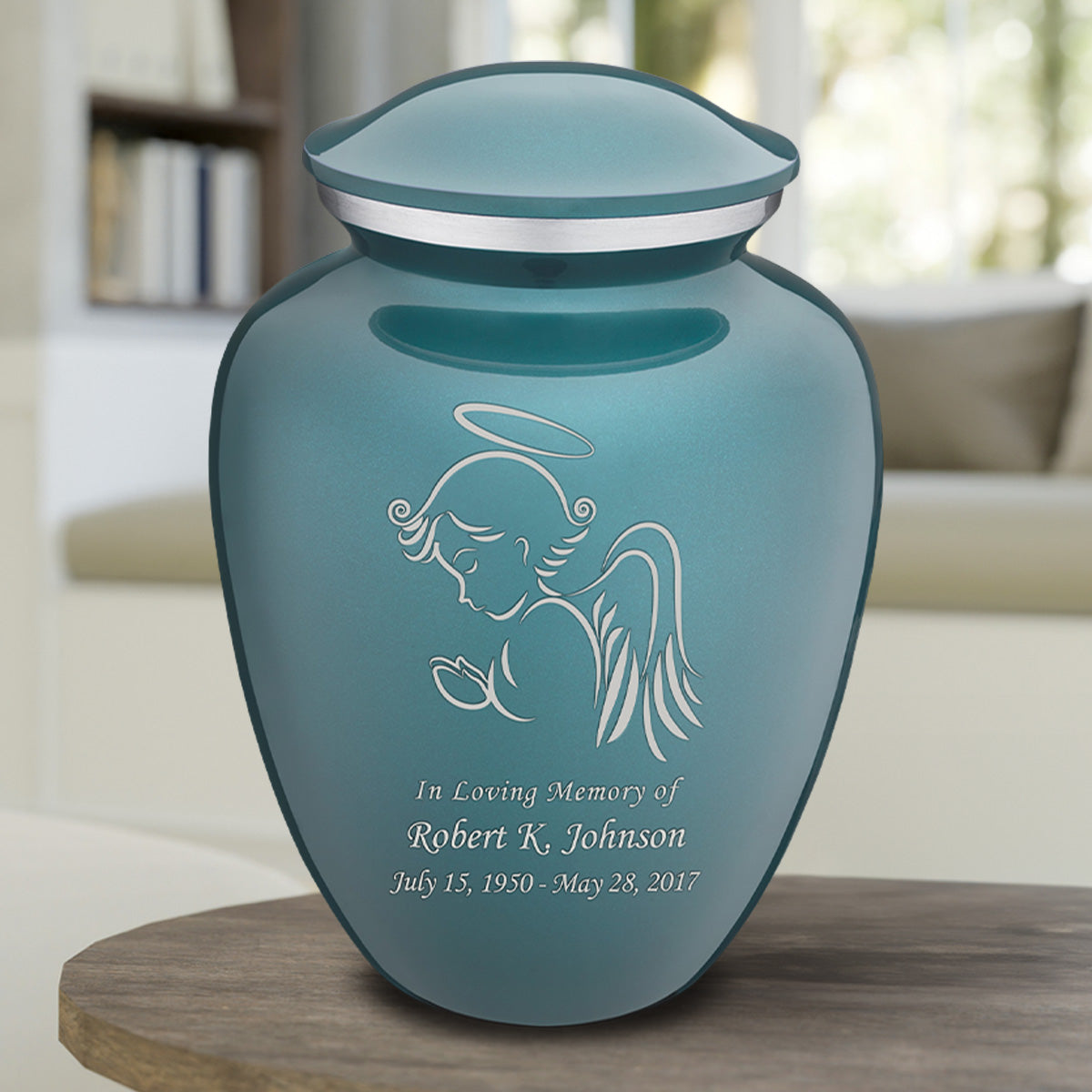 Adult Embrace Teal Angel Cremation Urn