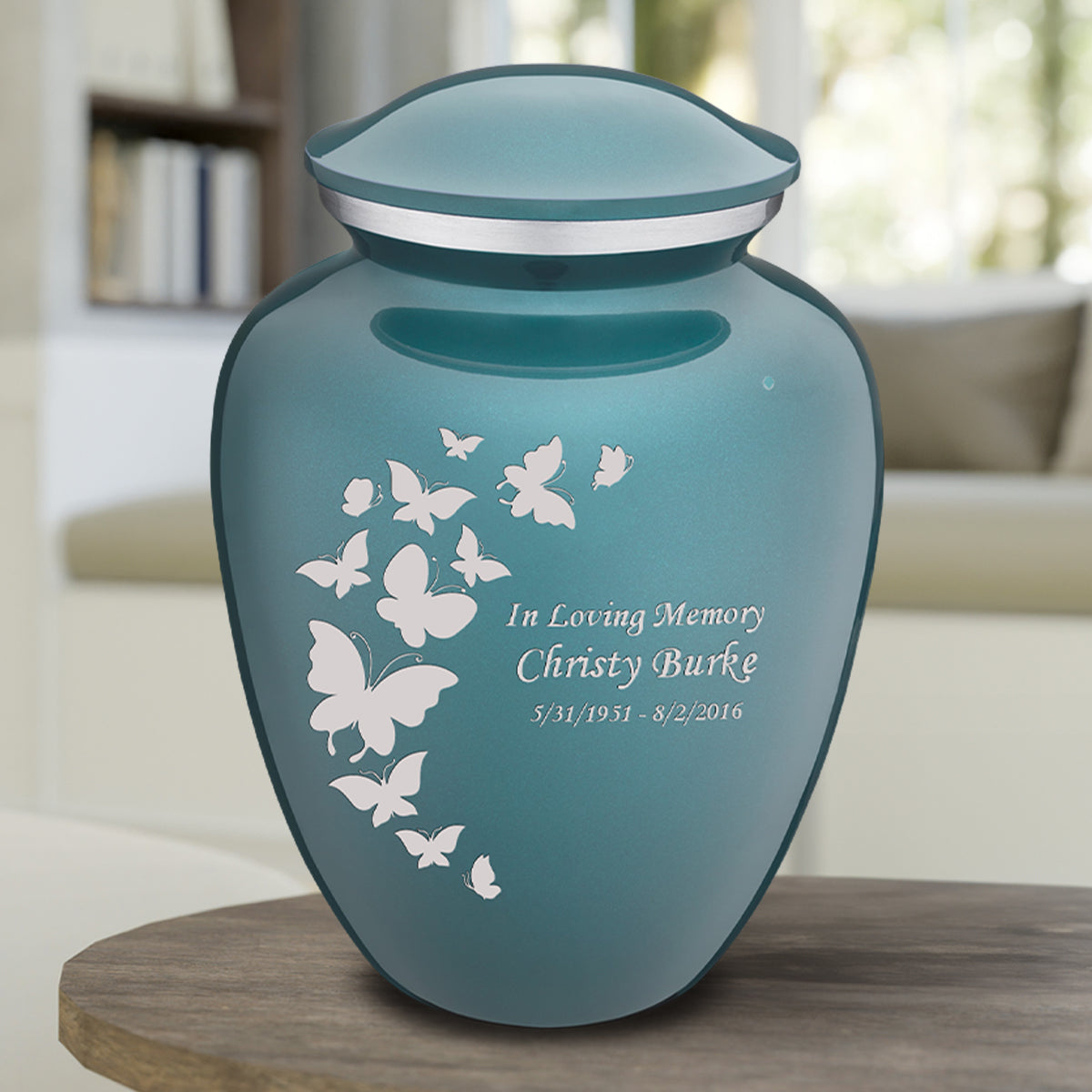 Adult Embrace Teal Butterfly Cremation Urn
