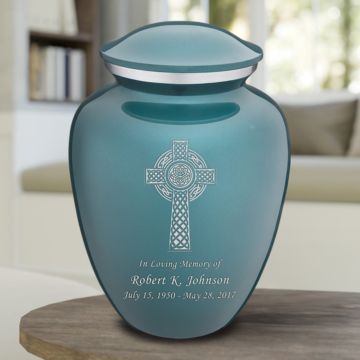 Adult Embrace Teal Celtic Cross Cremation Urn