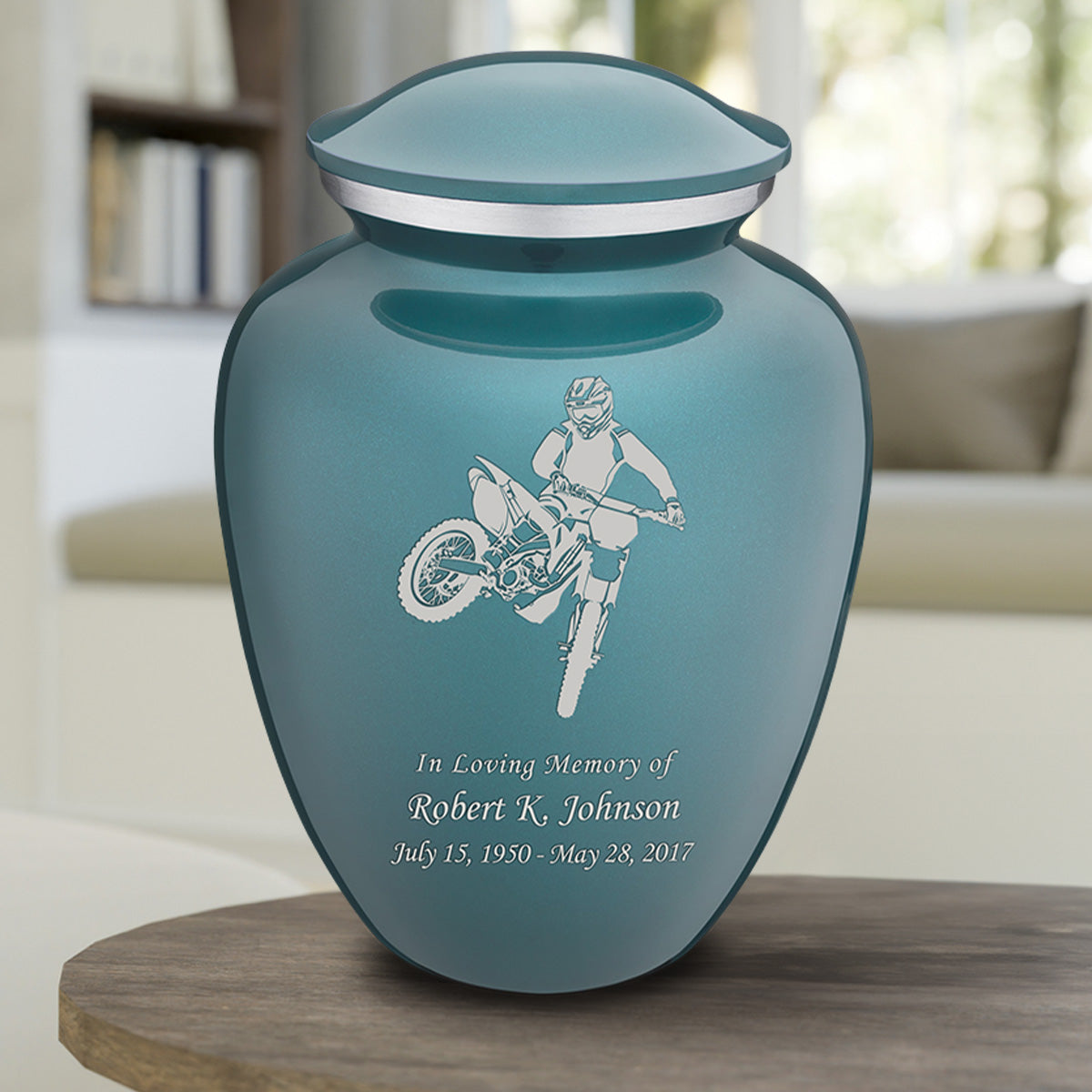 Adult Embrace Teal Dirt Bike Cremation Urn