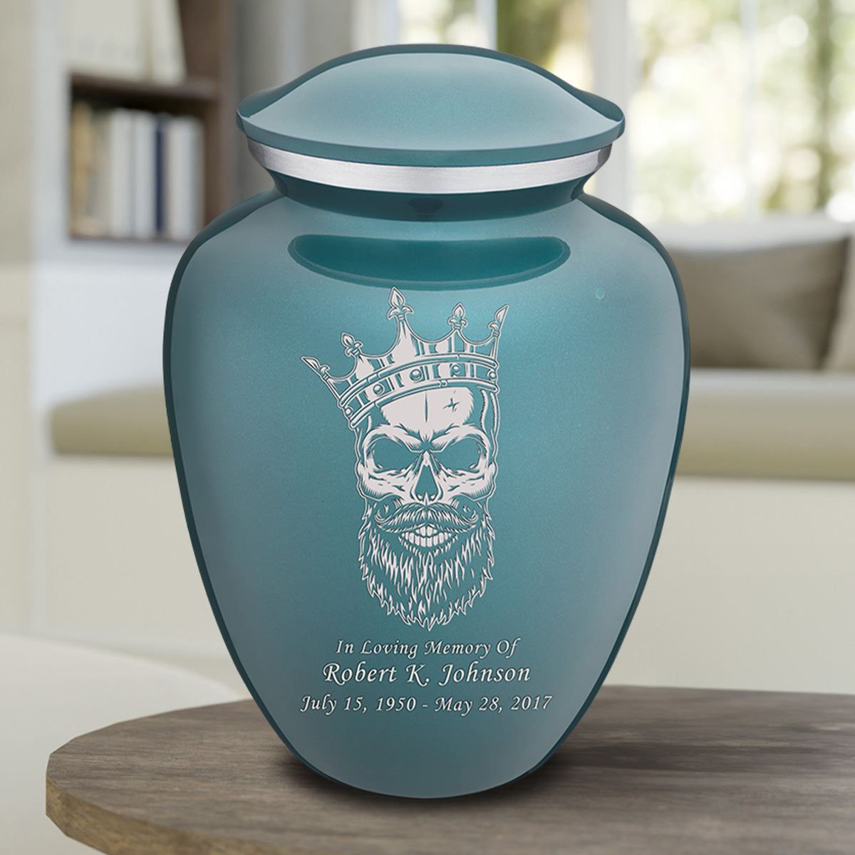 Adult Embrace Teal Skull Cremation Urn