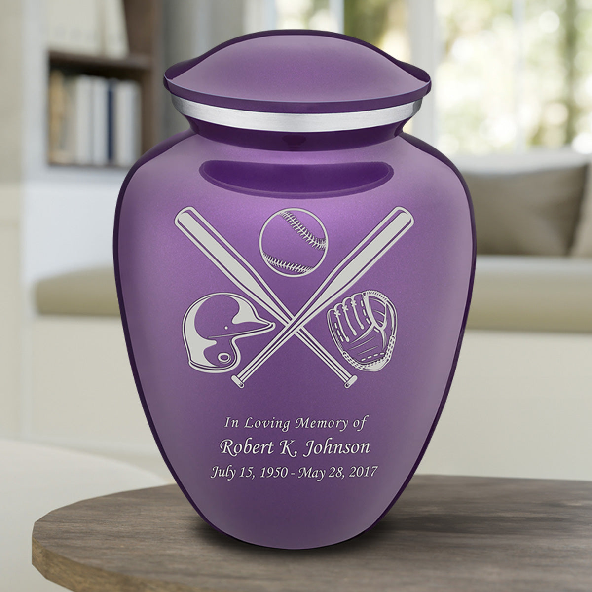 Adult Embrace Purple Baseball Cremation Urn