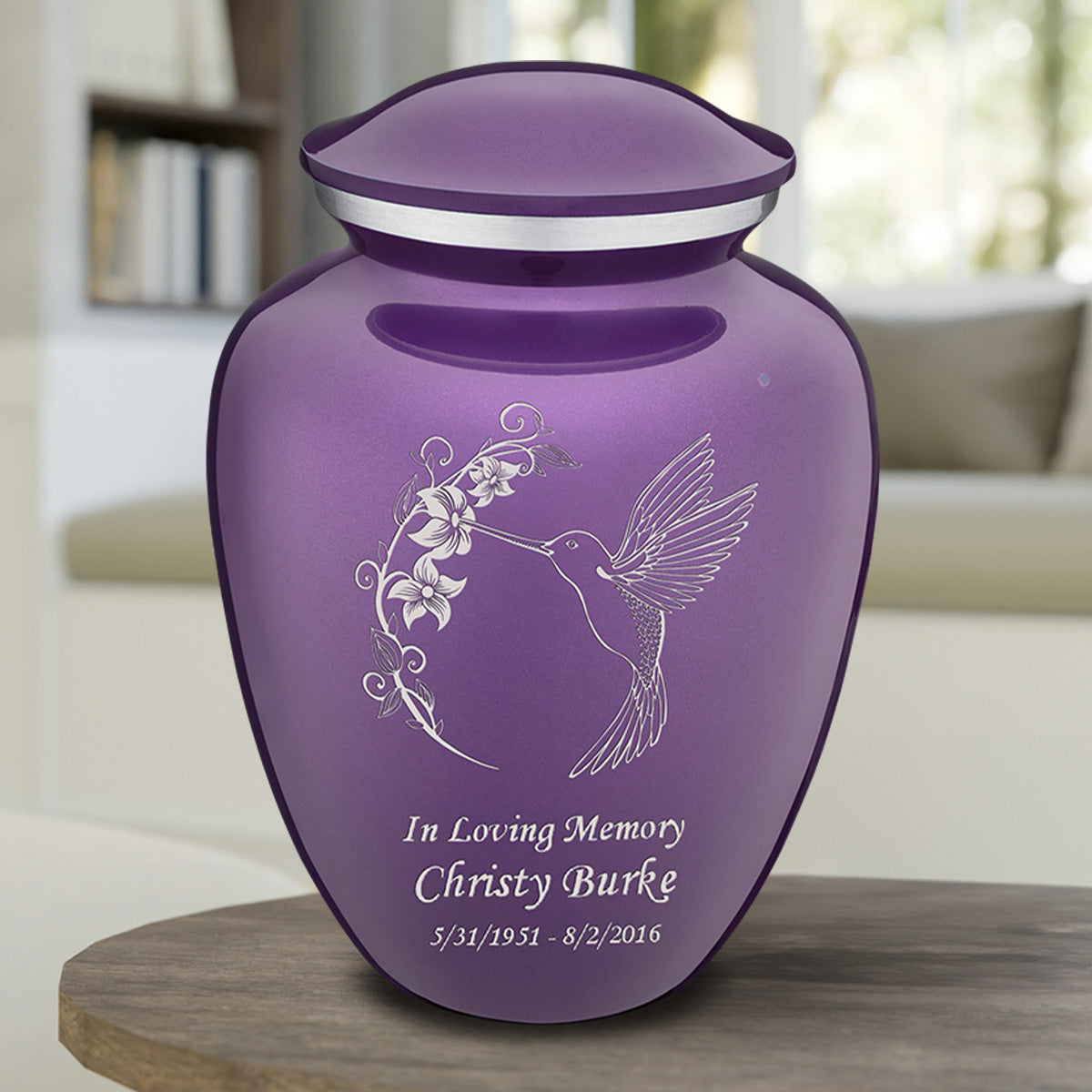 Adult Embrace Purple Hummingbird Cremation Urn