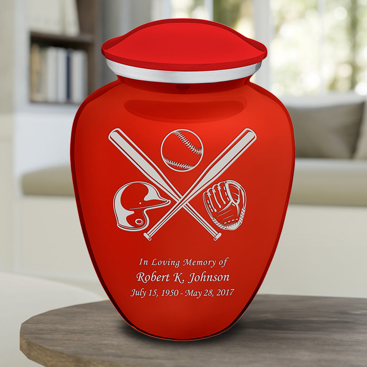 Adult Embrace Bright Red Baseball Cremation Urn