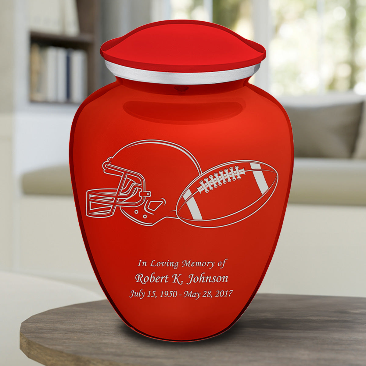 Adult Embrace Bright Red Football Cremation Urn