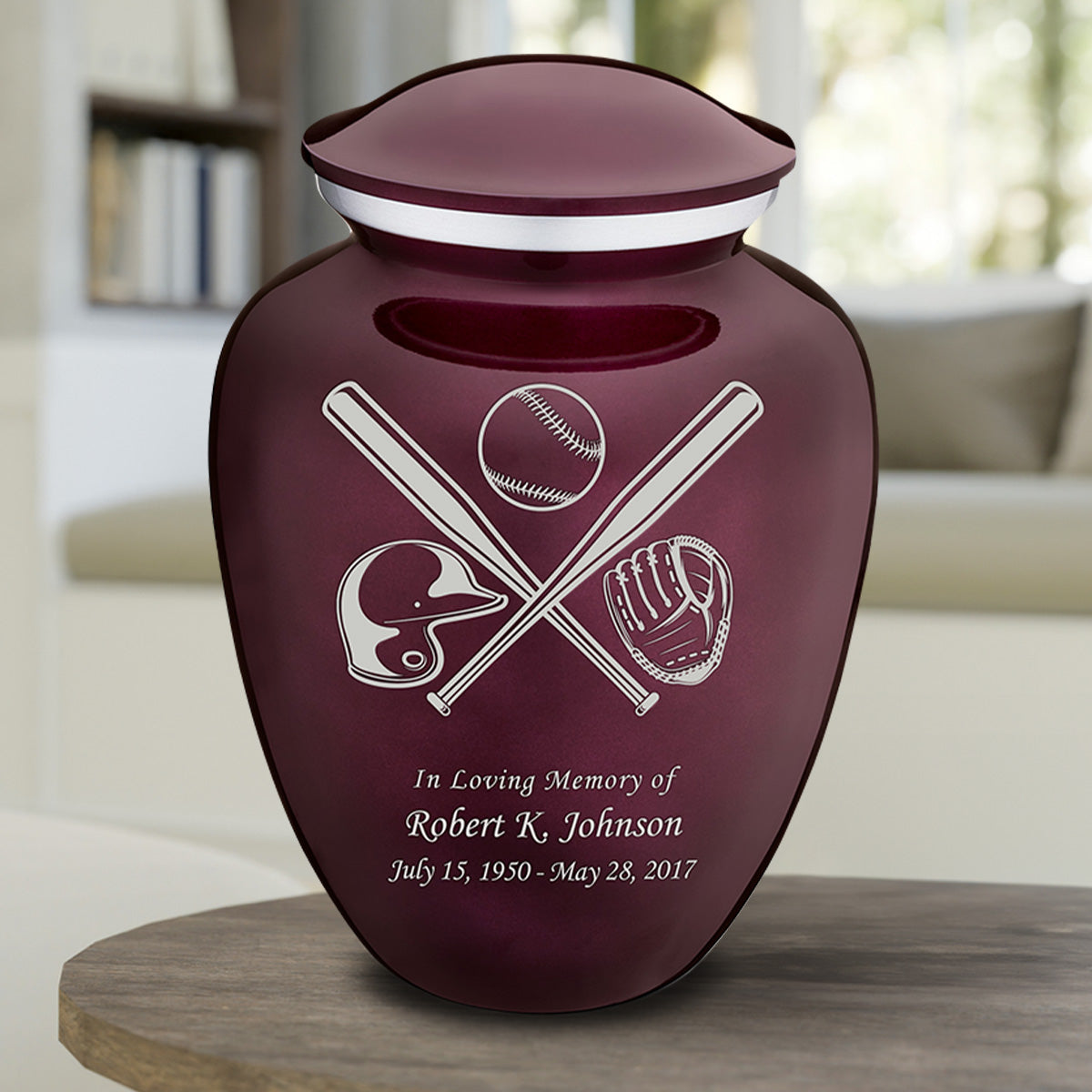 Adult Embrace Cherry Purple Baseball Cremation Urn