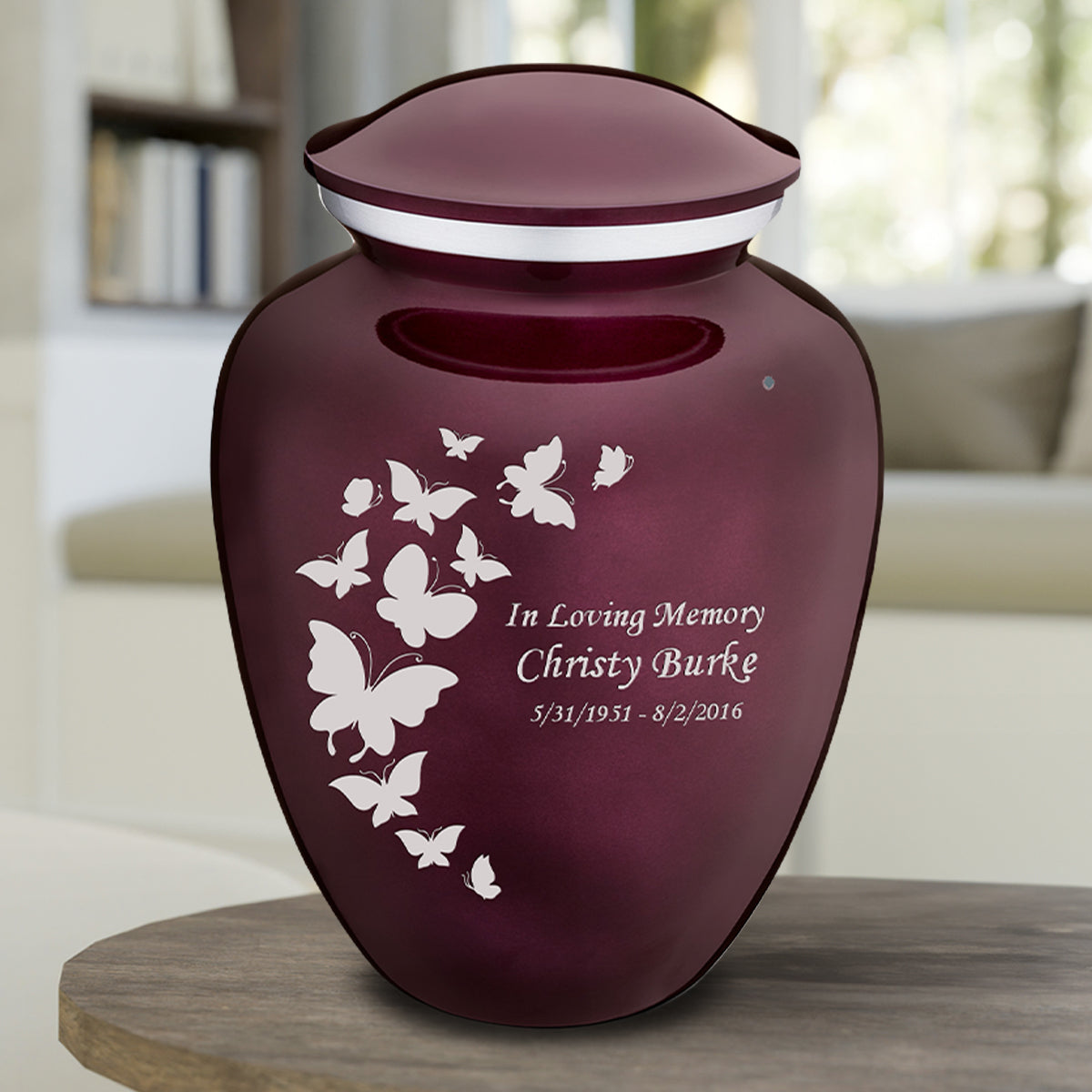 Adult Embrace Cherry Purple Butterflies Cremation Urn