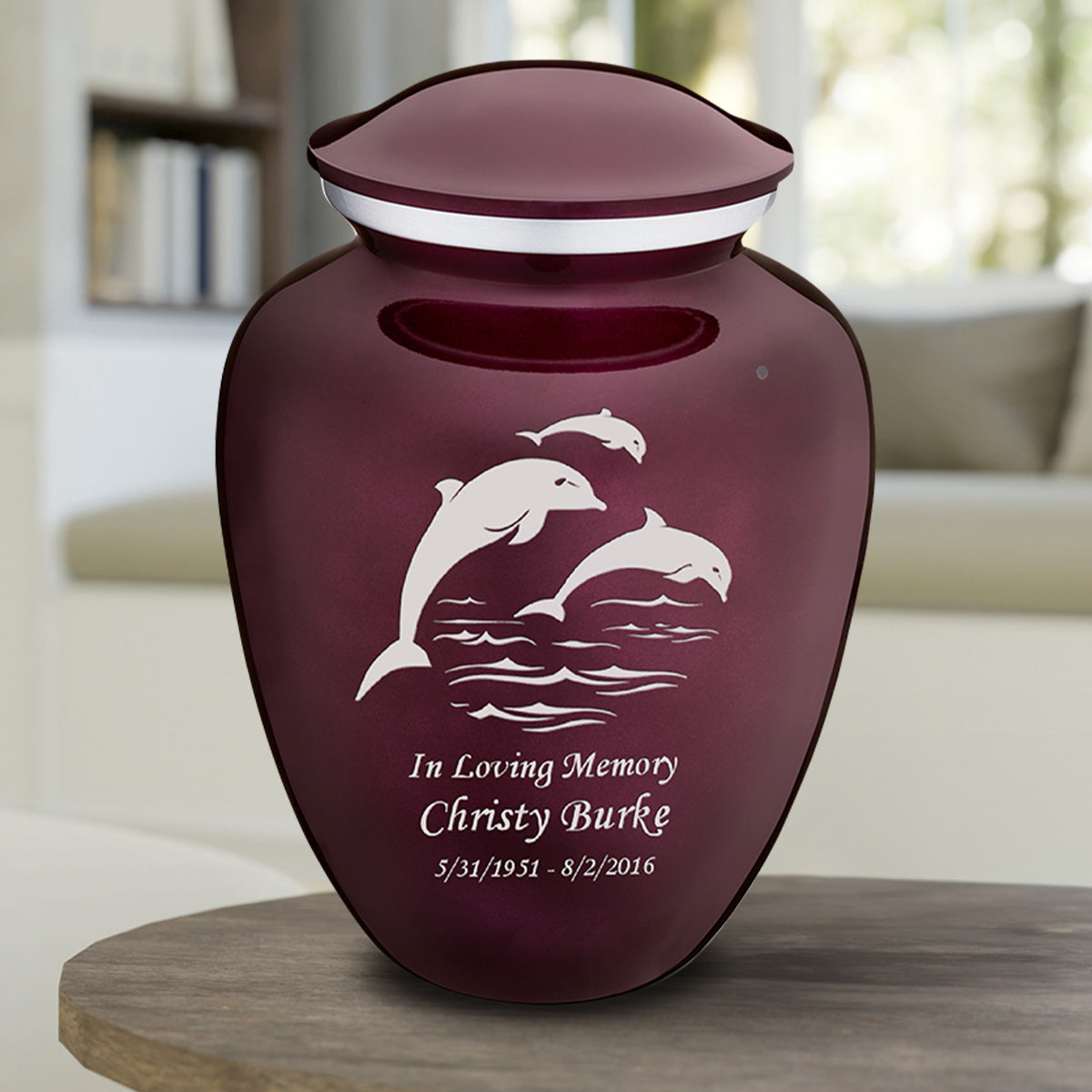 Adult Embrace Cherry Purple Dolphins Cremation Urn