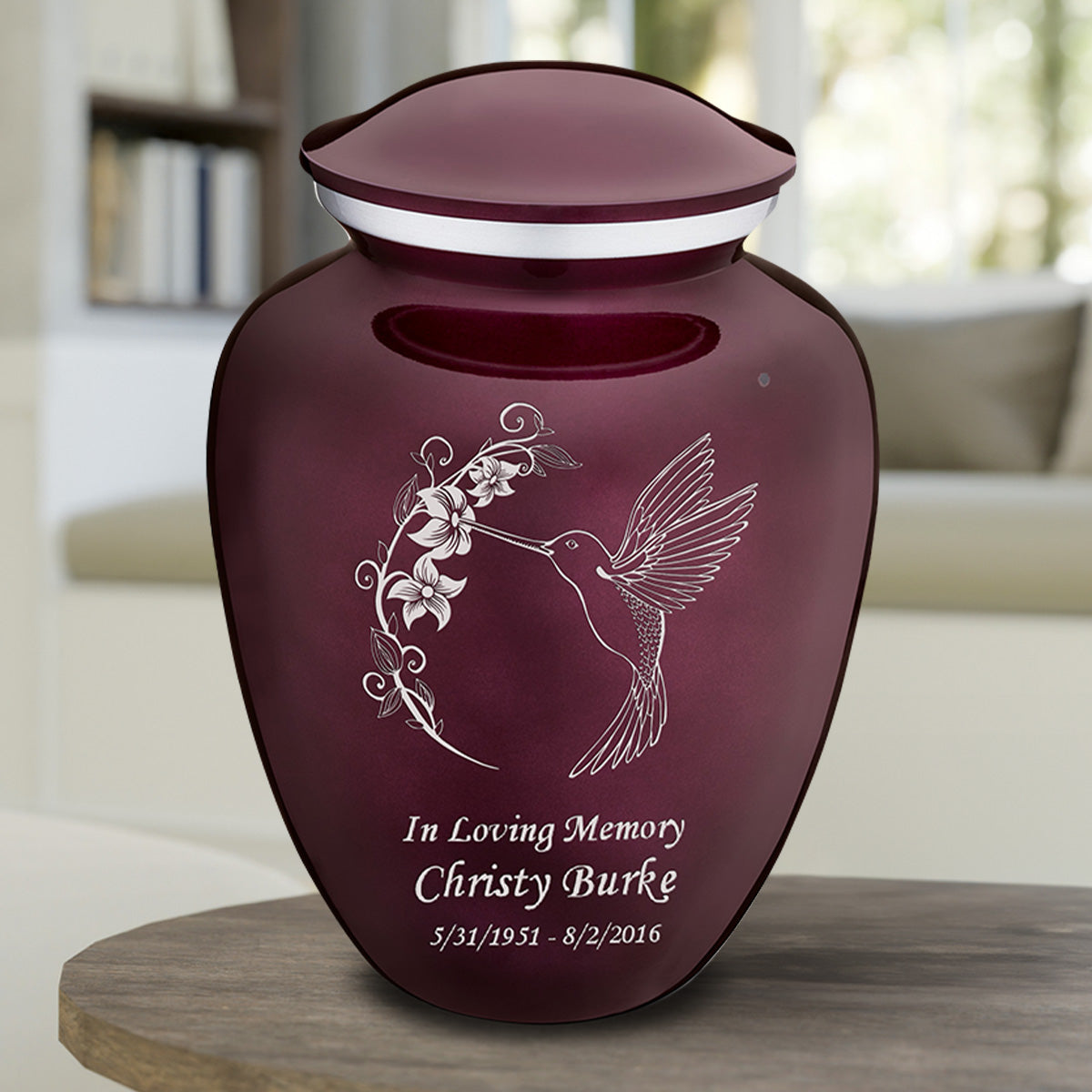 Adult Embrace Cherry Purple Hummingbird Cremation Urn