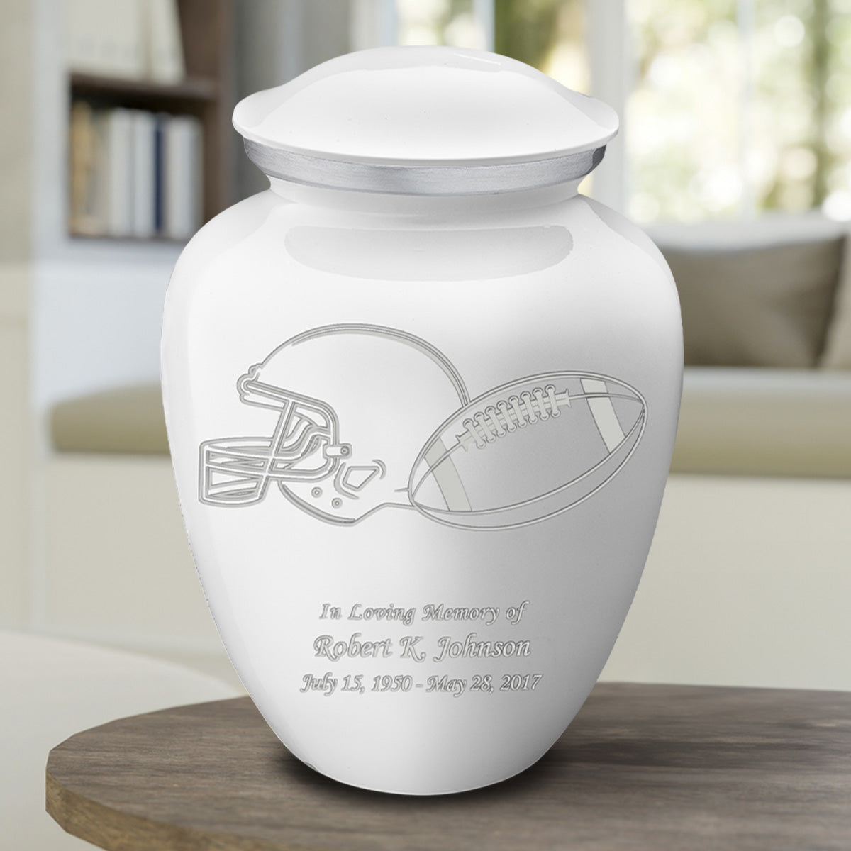 Adult Embrace White Football Cremation Urn