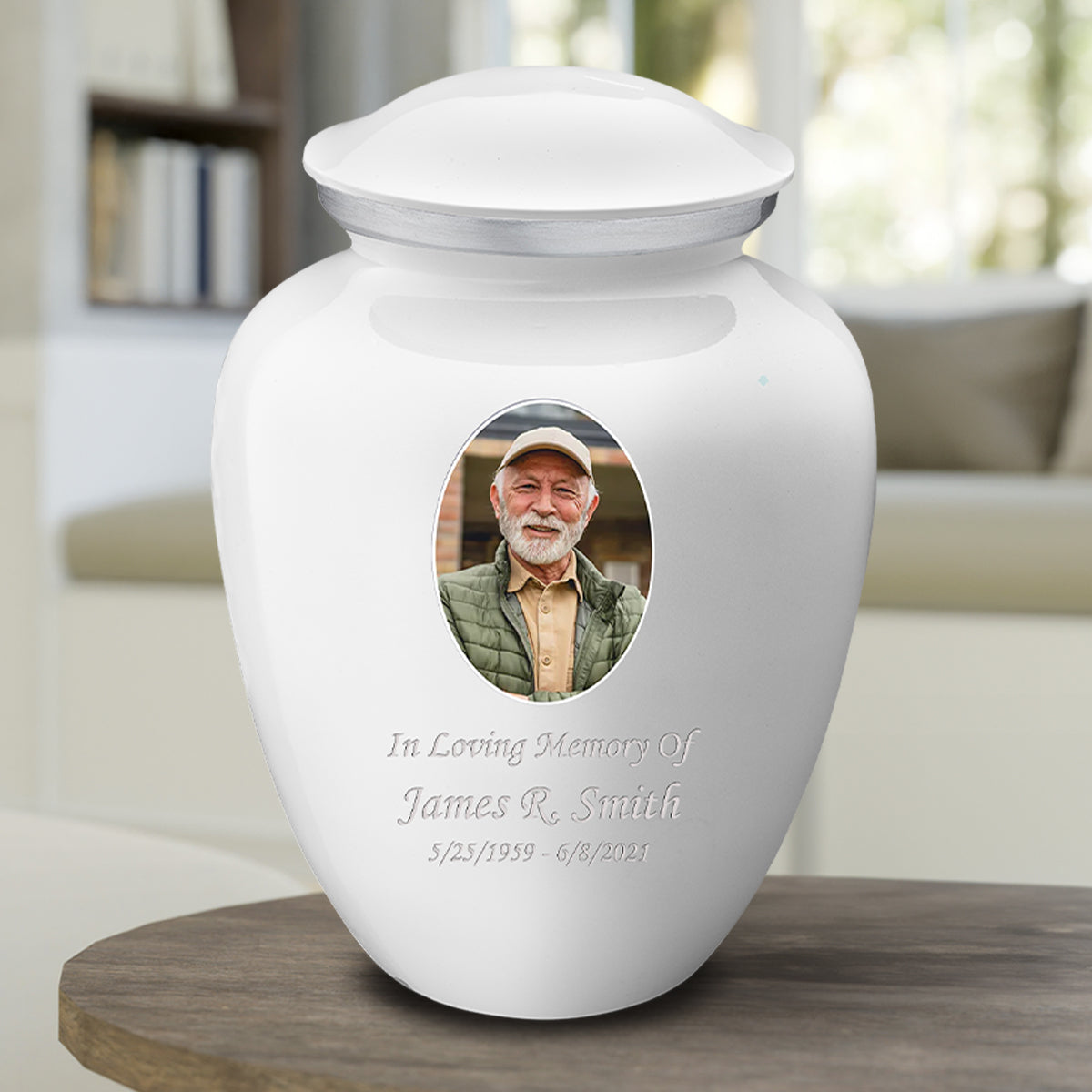 Adult Embrace White Portrait Cremation Urn
