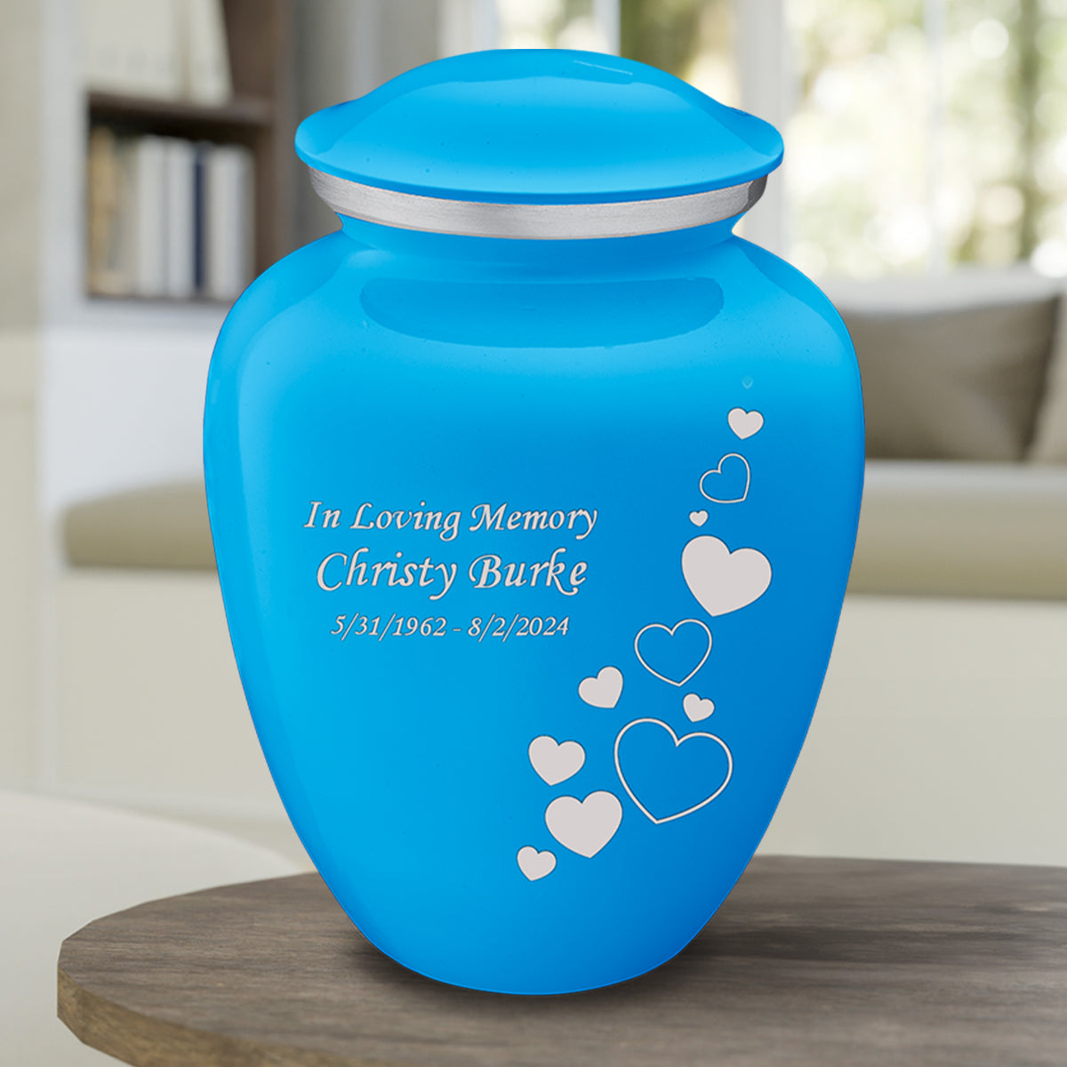 Adult Embrace Racing Blue Floating Heart Cremation Urn