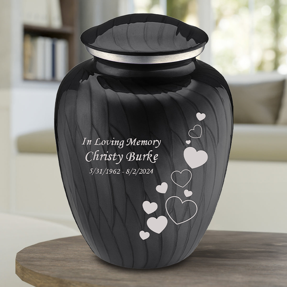 Adult Embrace Pearl Black Floating Heart Cremation Urn