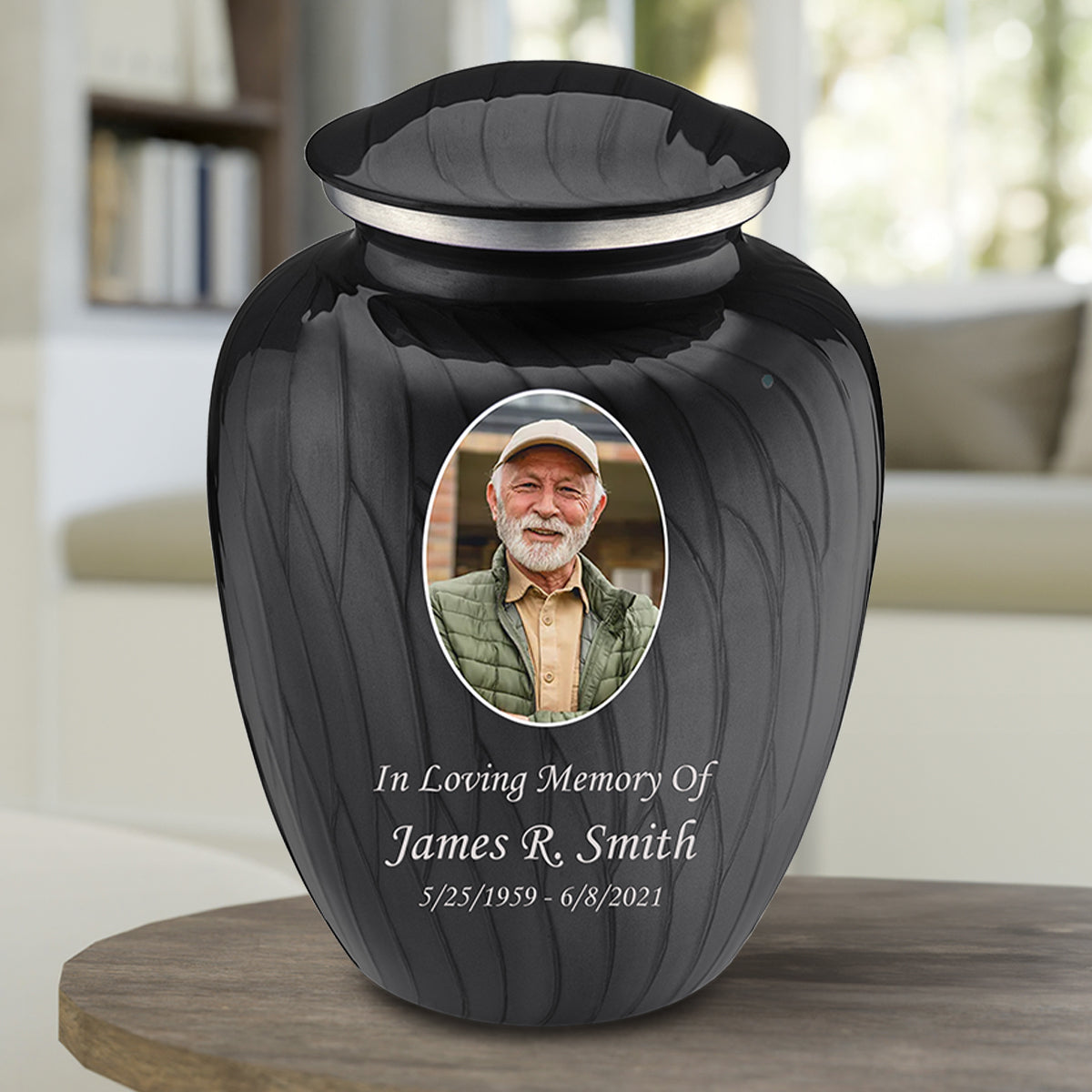 Adult Embrace Pearl Black Portrait Cremation Urn