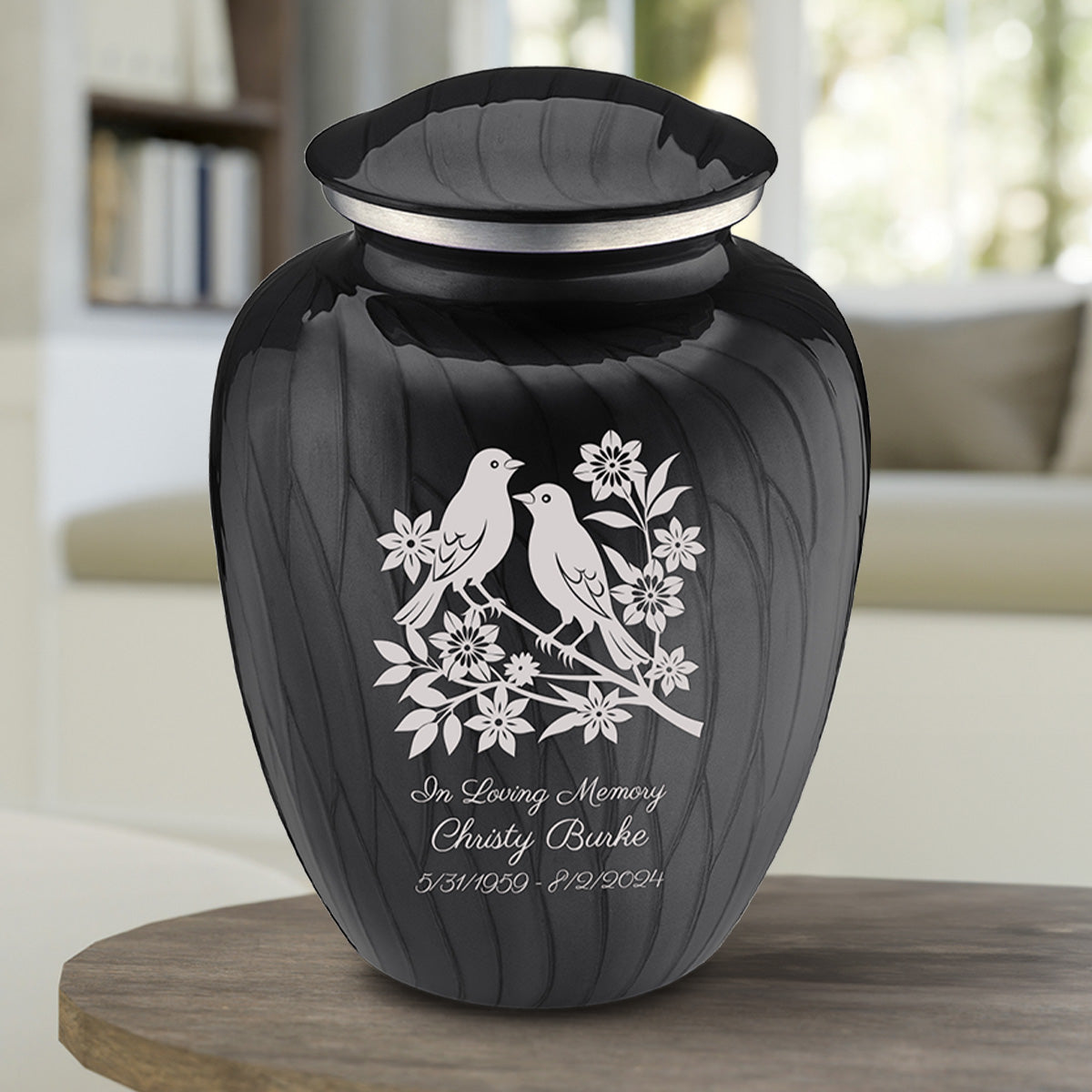 Adult Embrace Pearl Black Songbirds Cremation Urn
