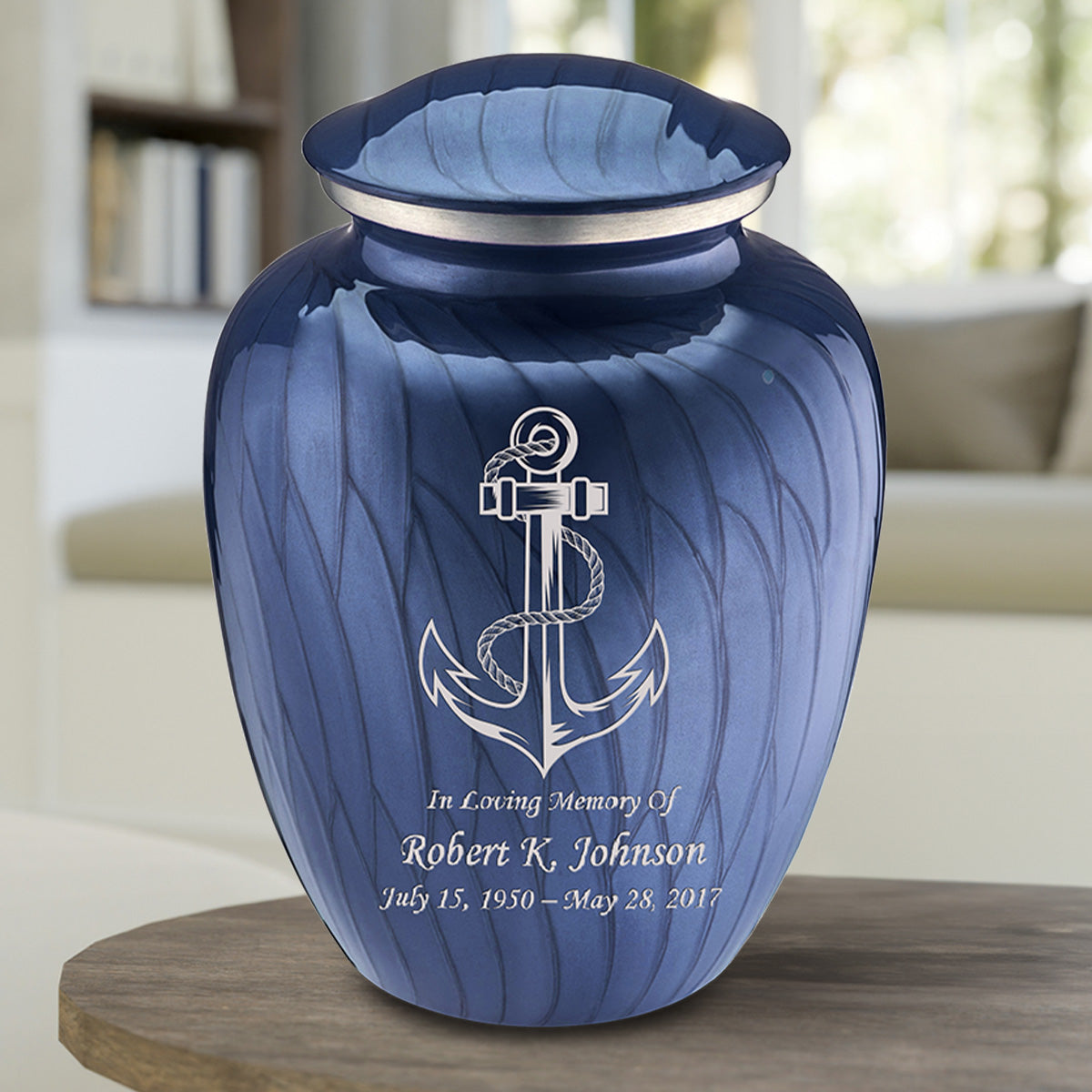 Adult Embrace Pearl Cobalt Blue Anchor Cremation Urn