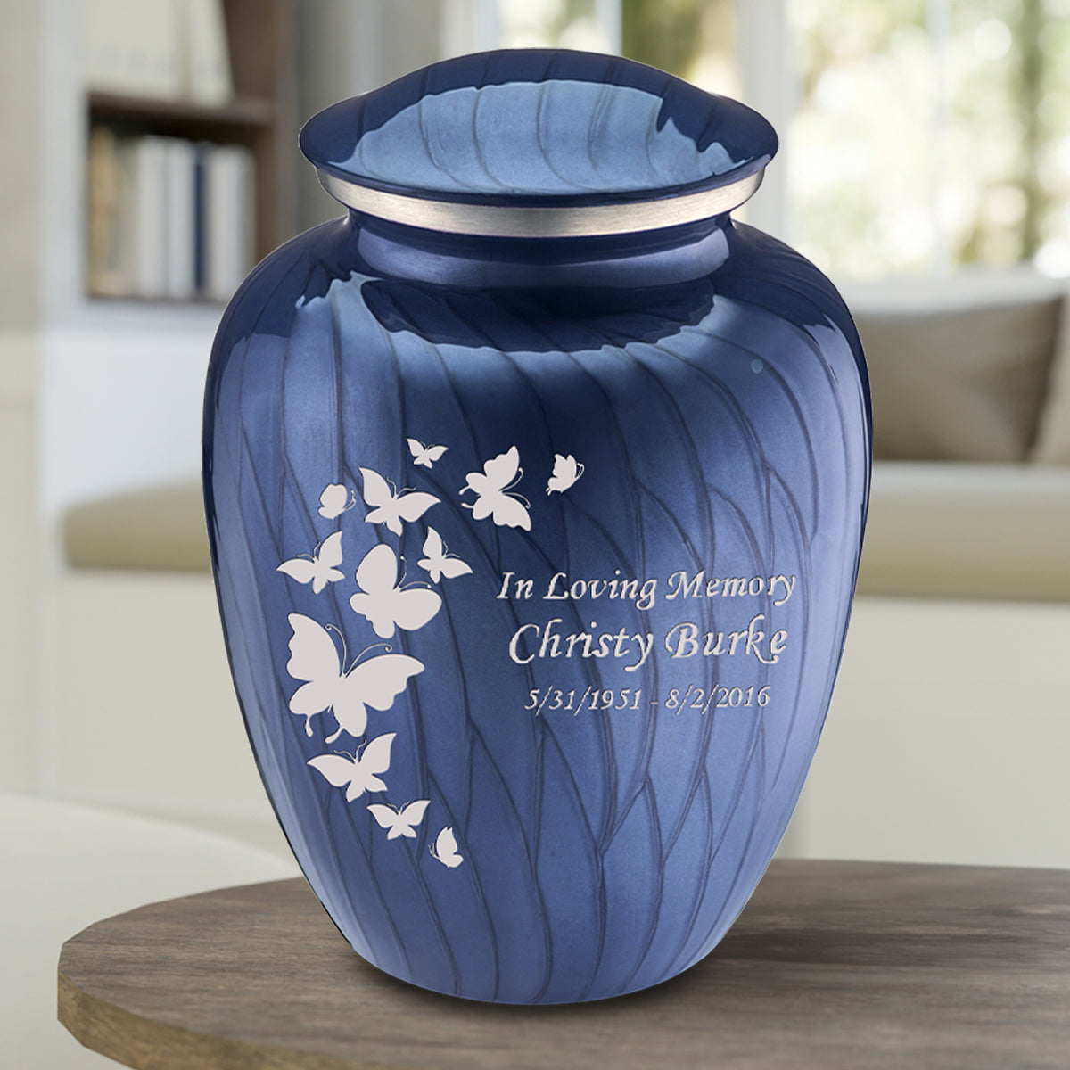 Adult Embrace Pearl Cobalt Blue Butterfly Cremation Urn