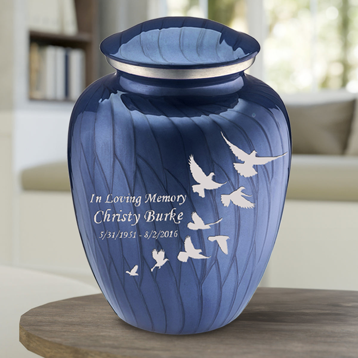 Adult Embrace Pearl Cobalt Blue Doves Cremation Urn