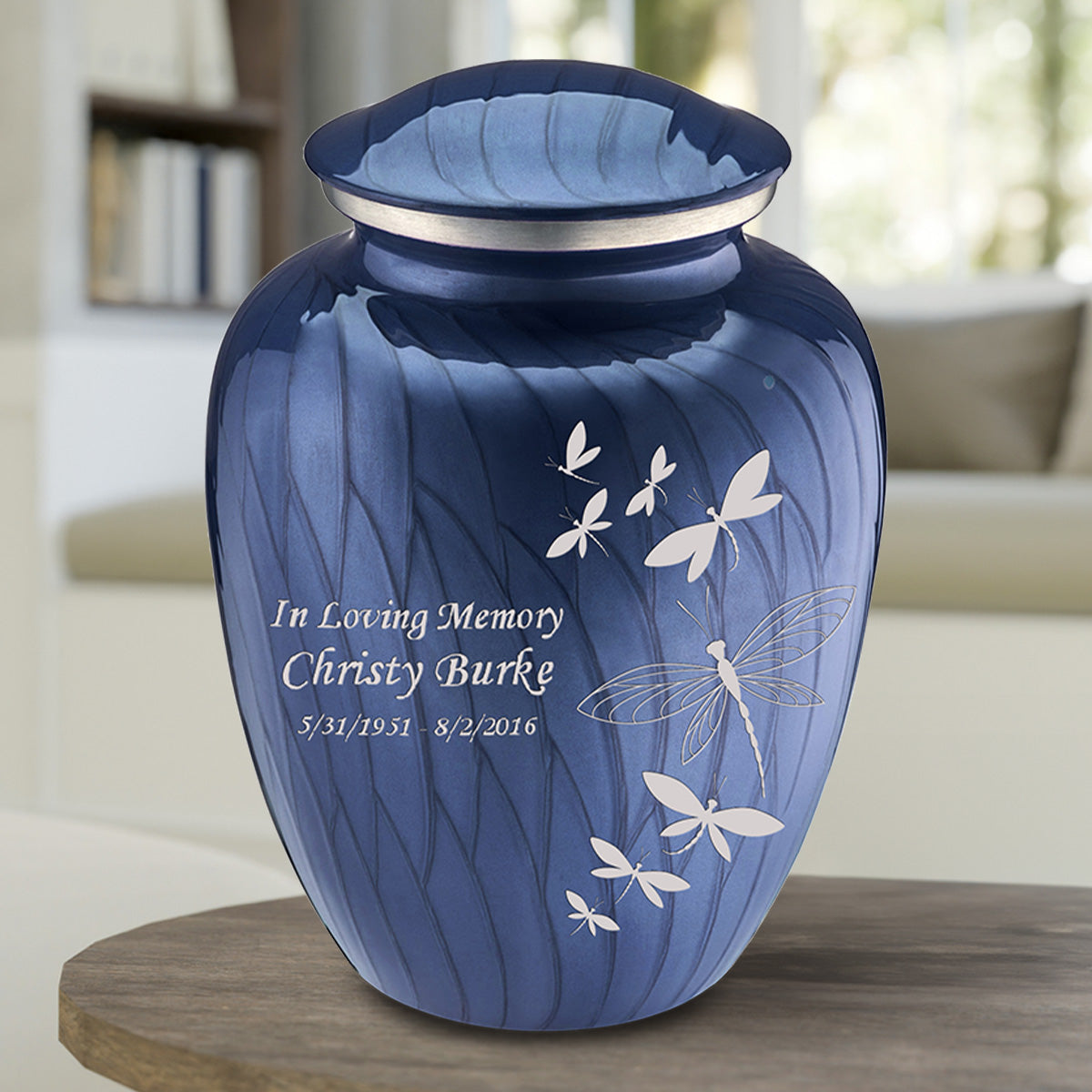 Adult Embrace Pearl Cobalt Blue Dragonflies Cremation Urn