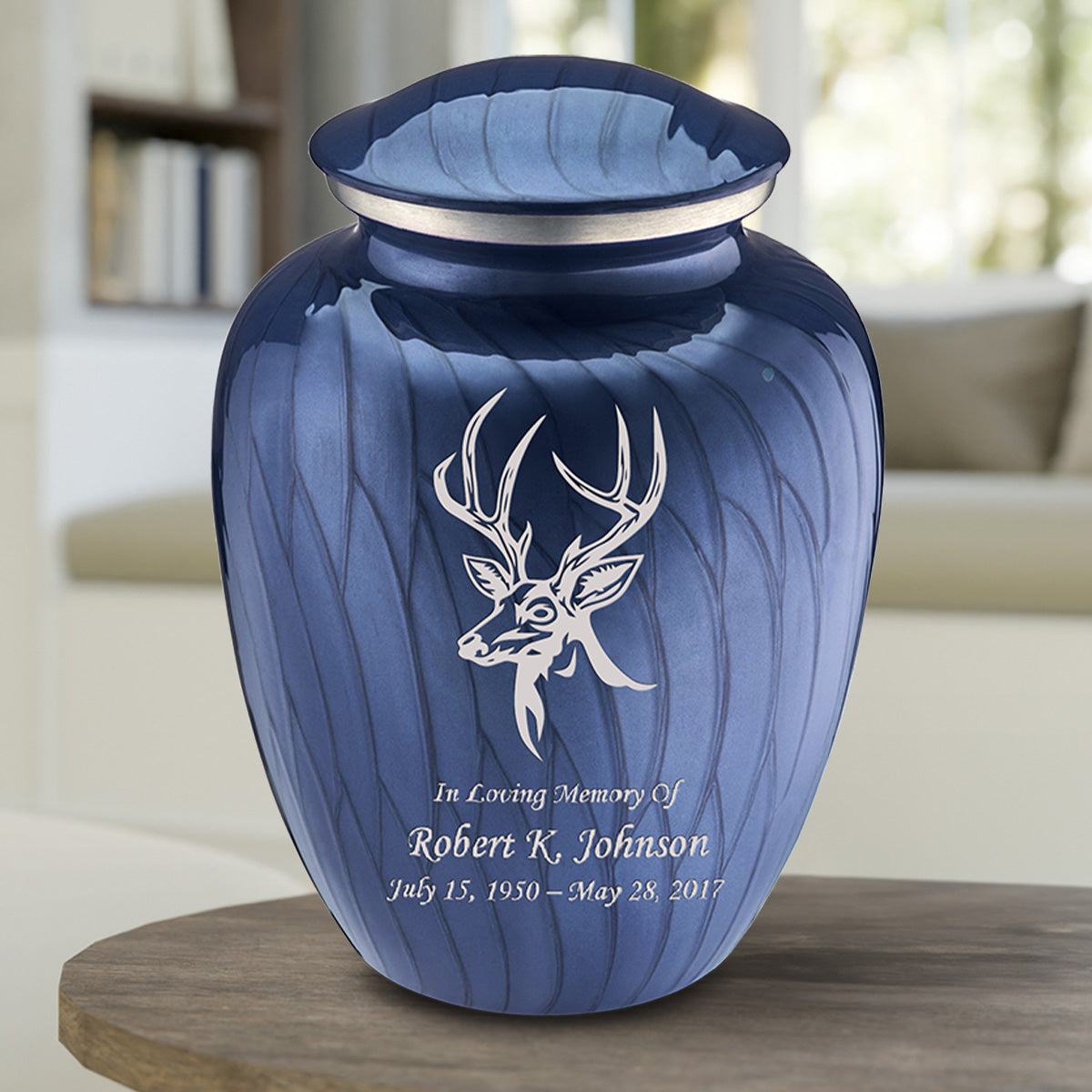 Adult Embrace Pearl Cobalt Blue Deer Cremation Urn