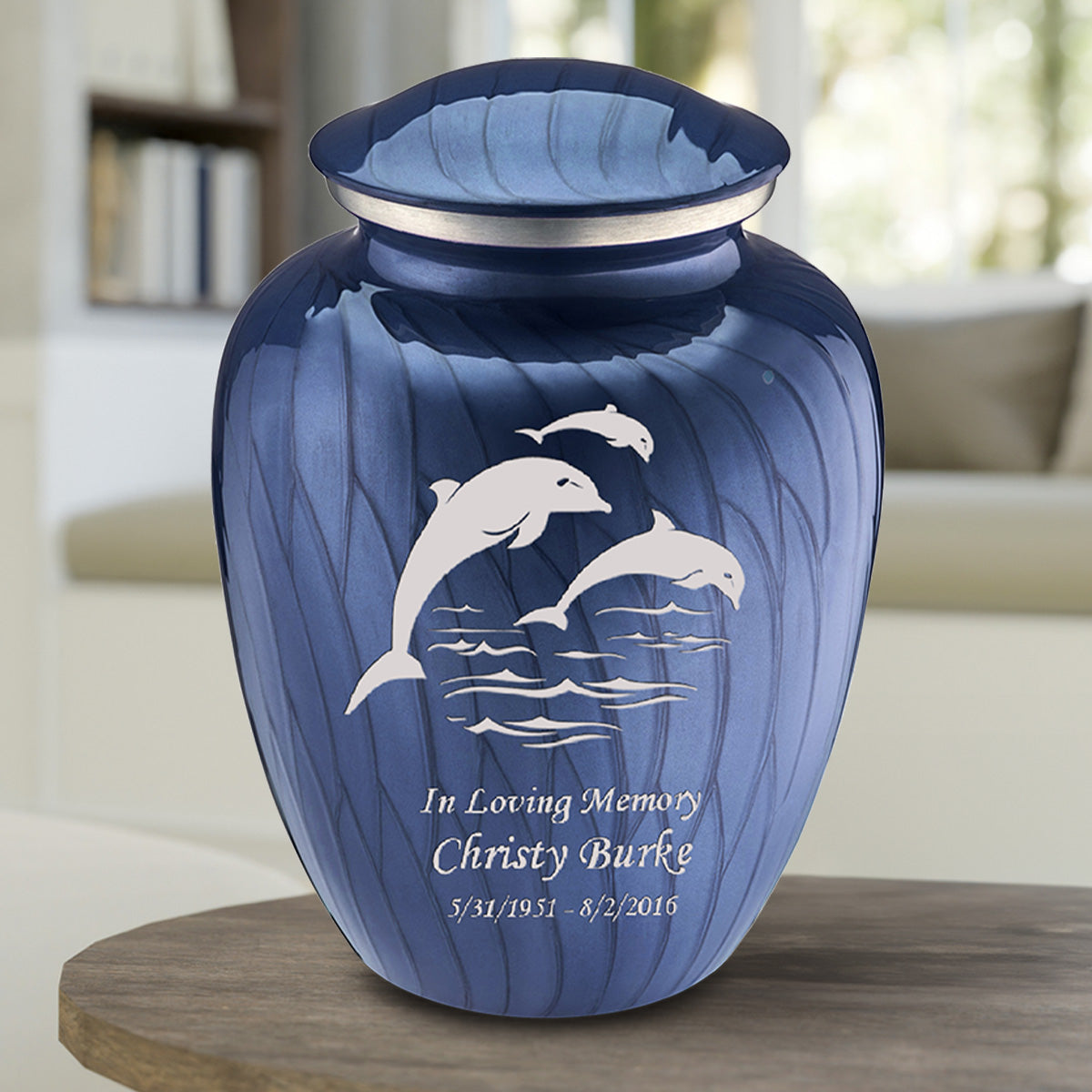 Adult Embrace Pearl Cobalt Blue Dolphin Cremation Urn