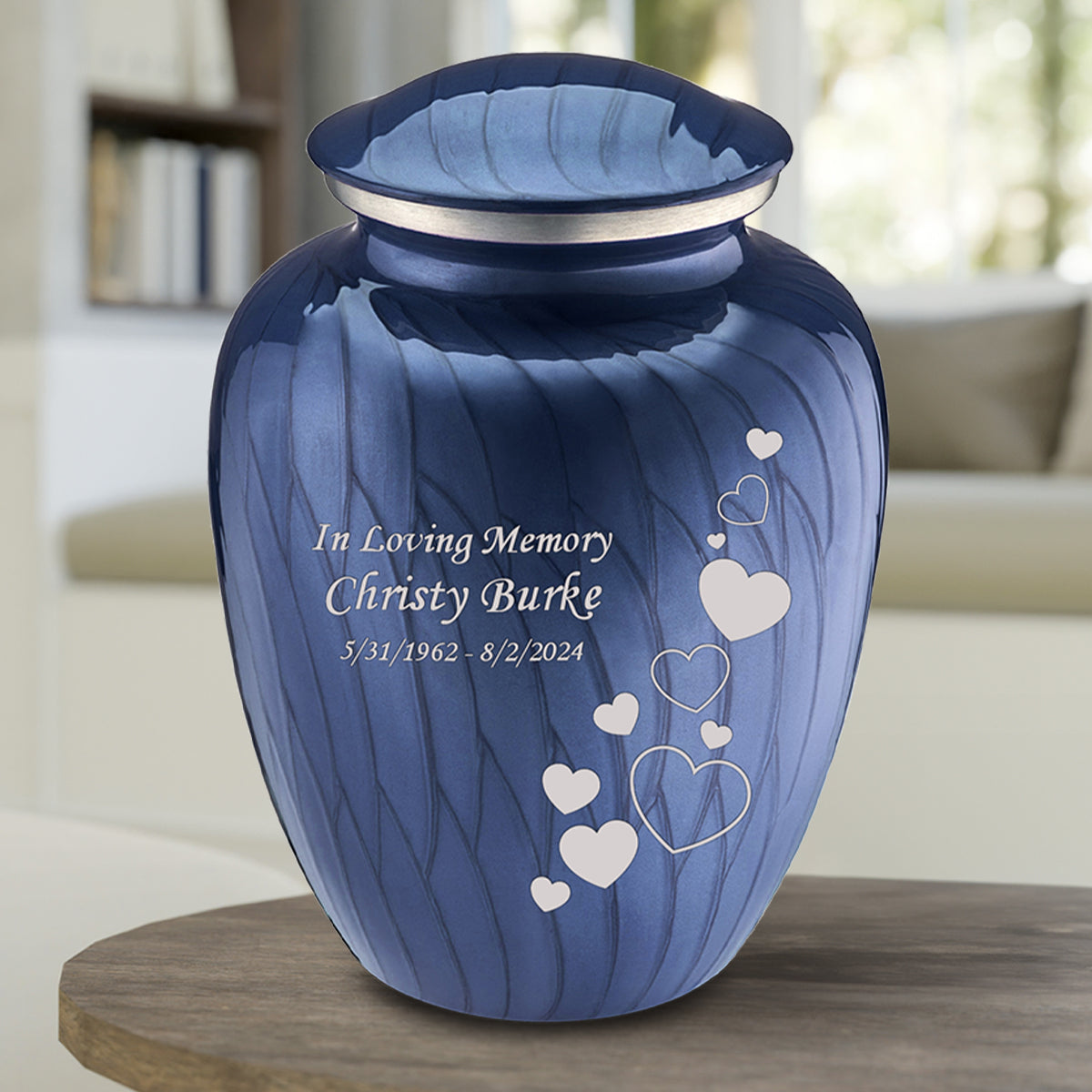 Adult Embrace Pearl Cobalt Blue Floating Heart Cremation Urn
