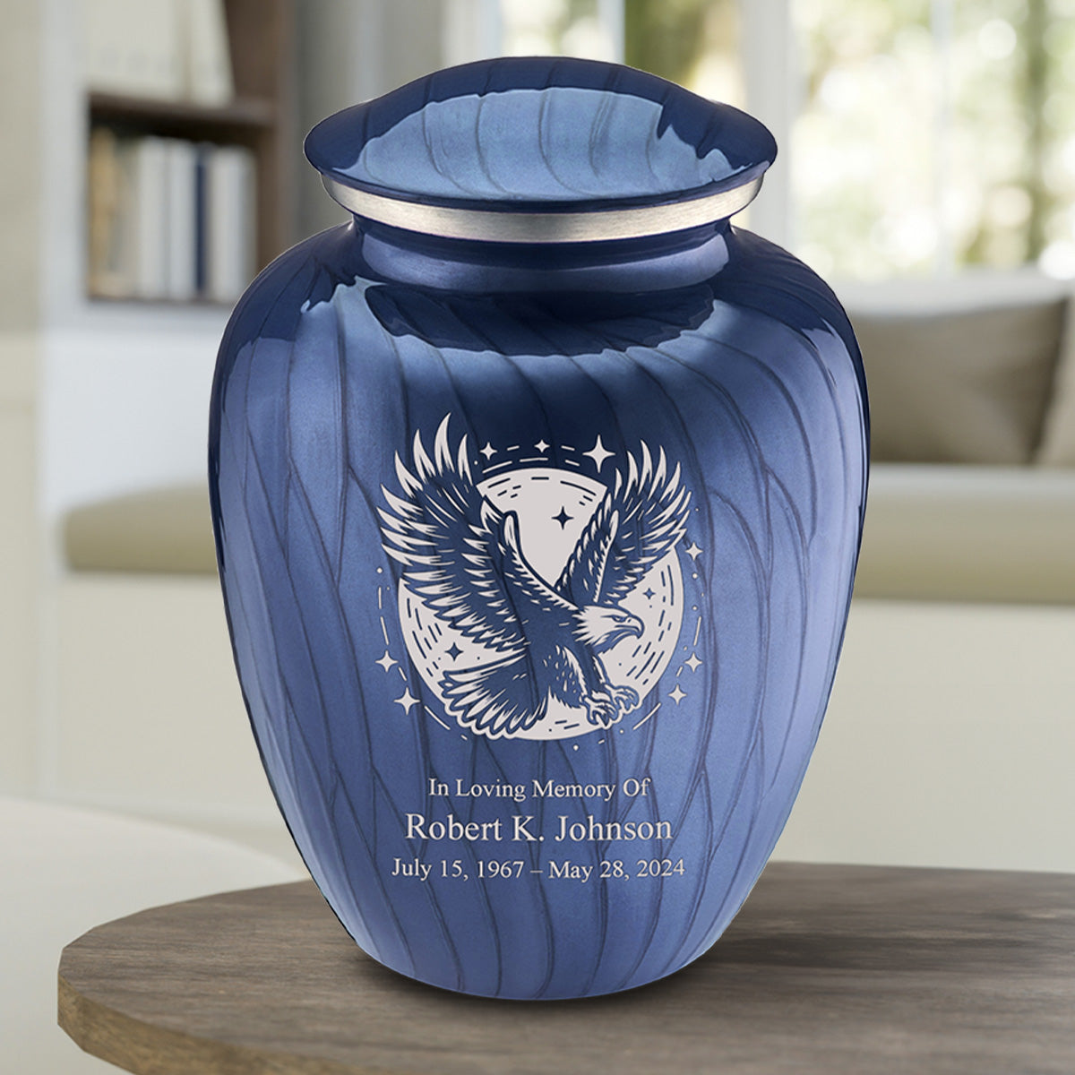 Adult Embrace Pearl Cobalt Blue Flying Eagle Cremation Urn