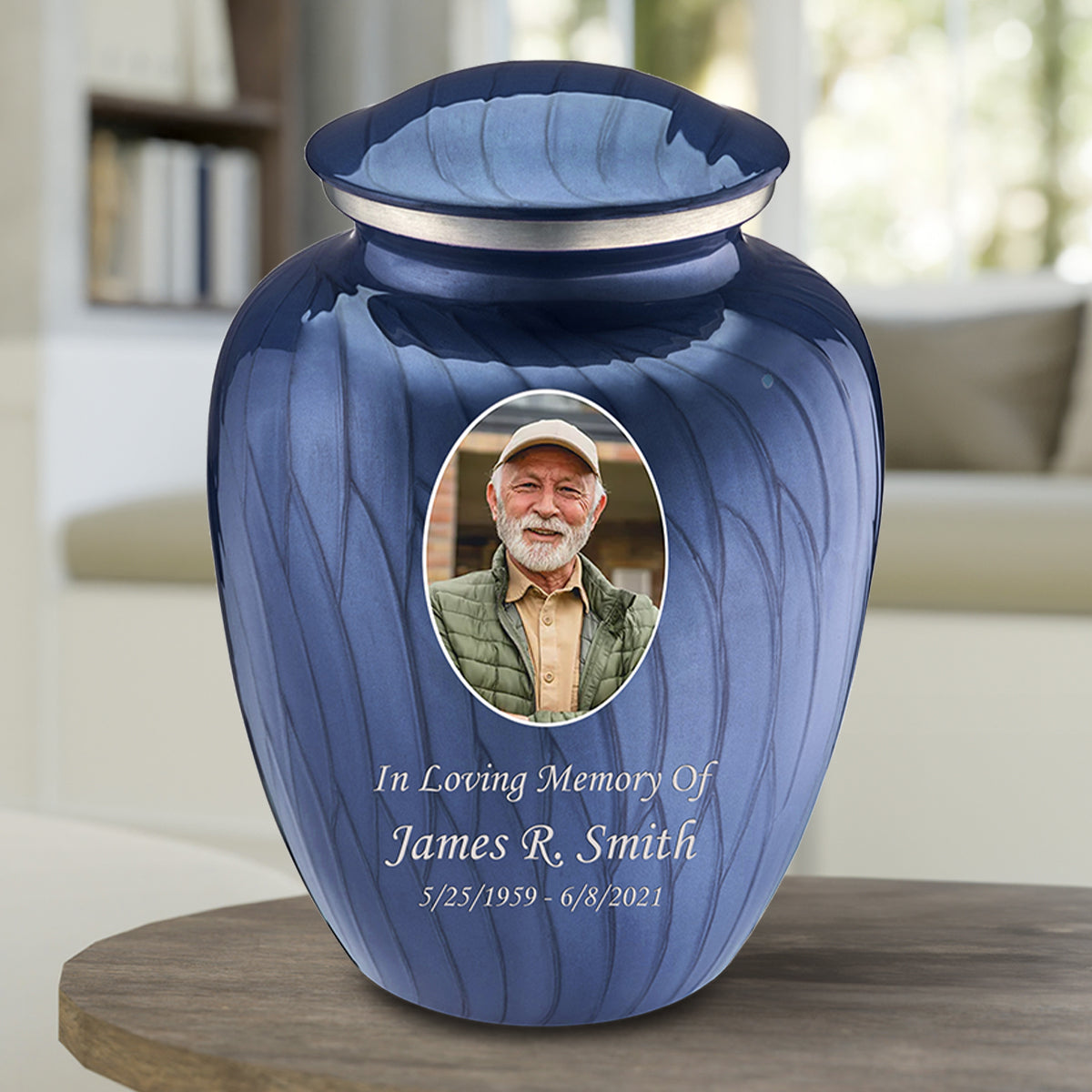 Adult Embrace Pearl Cobalt Blue Portrait Cremation Urn