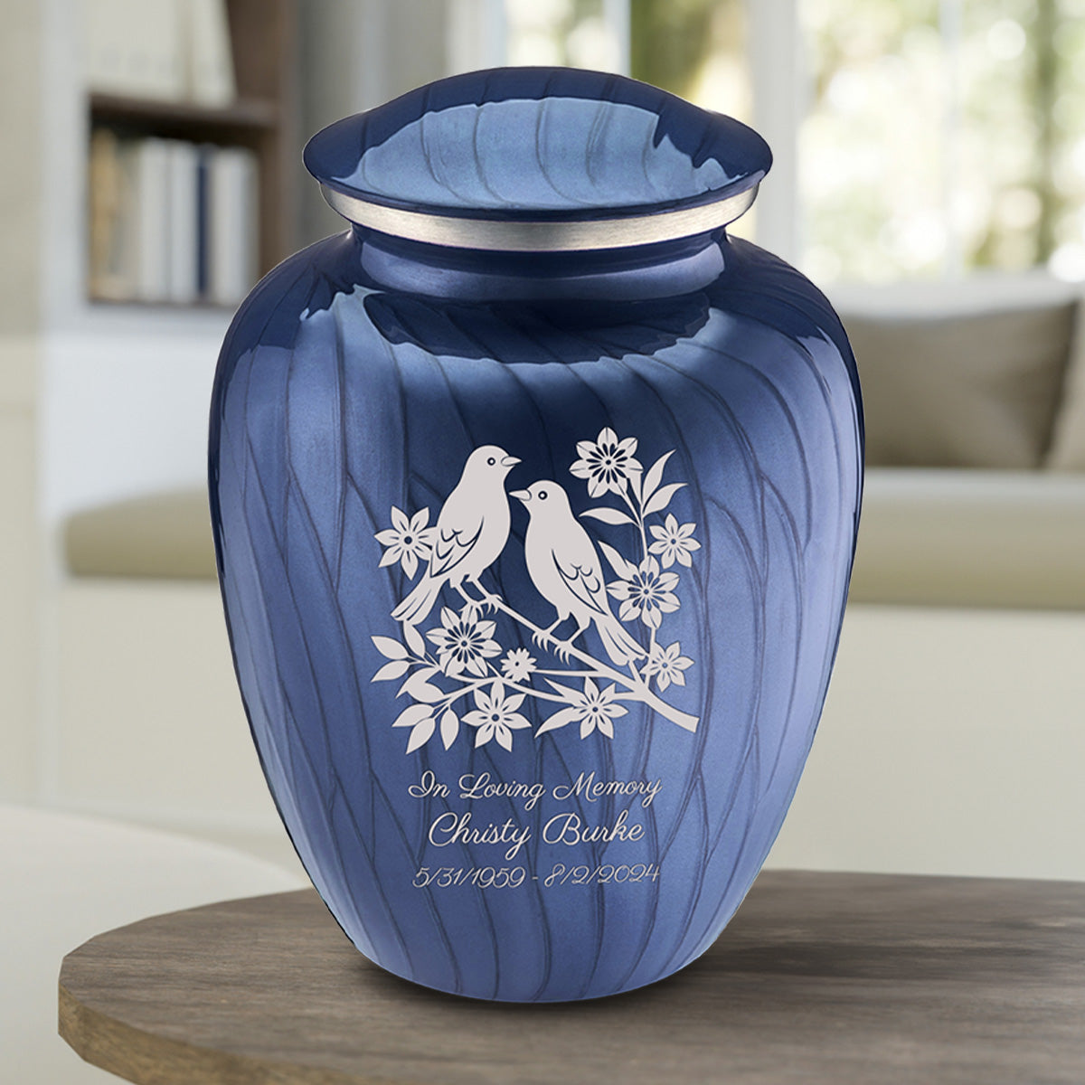 Adult Embrace Pearl Cobalt Blue Songbirds Cremation Urn