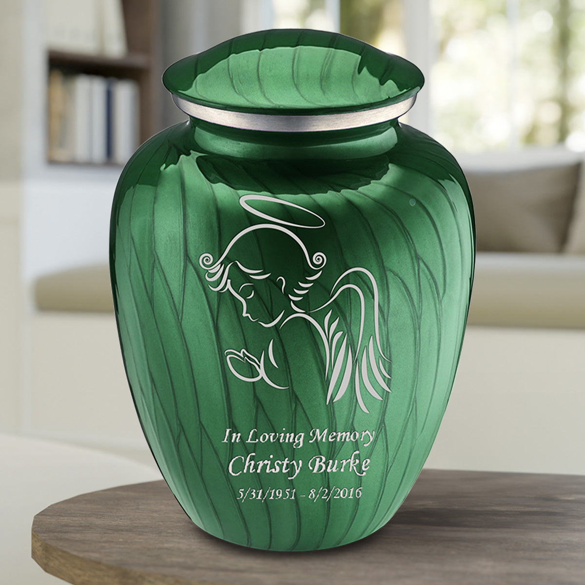 Adult Embrace Pearl Green Angel Cremation Urn