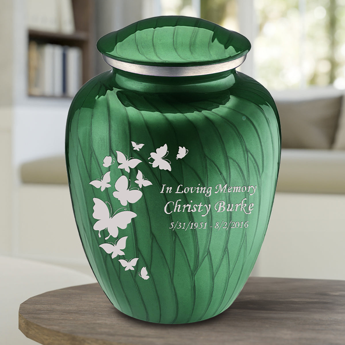 Adult Embrace Pearl Green Butterfly Cremation Urn