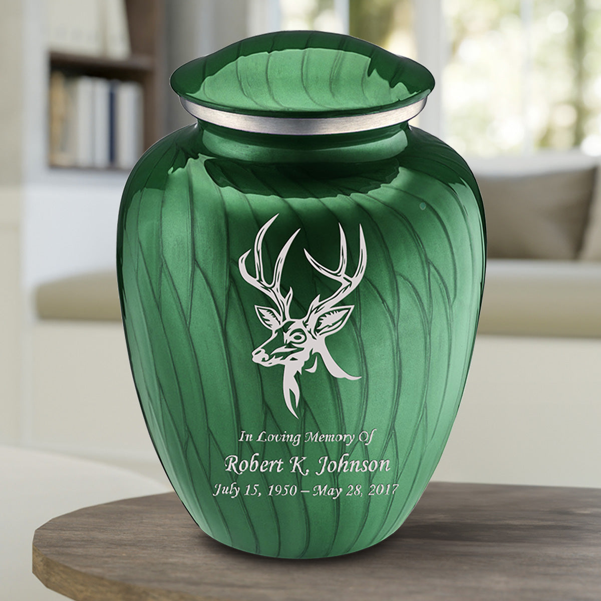 Medium Embrace Pearl Green Deer Cremation Urn