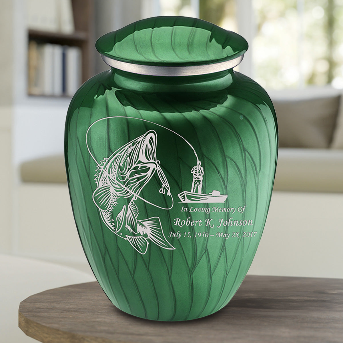 Adult Embrace Pearl Green Fishing Cremation Urn
