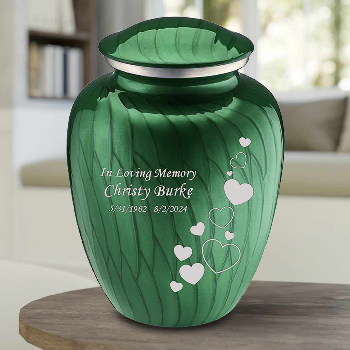Adult Embrace Pearl Green Floating Heart Cremation Urn