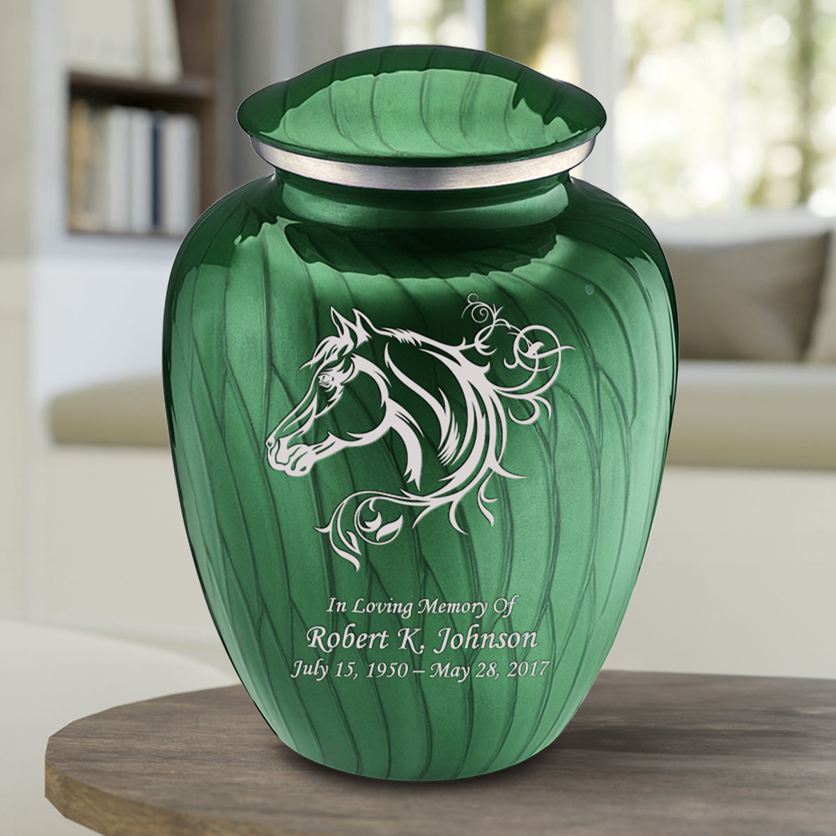 Adult Embrace Pearl Green Horse Cremation Urn