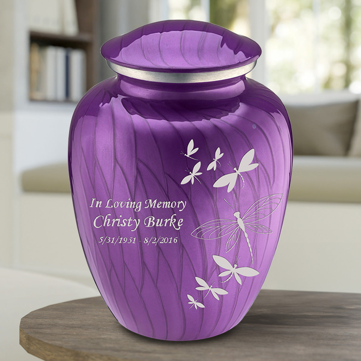 Adult Embrace Pearl Purple Dragonflies Cremation Urn