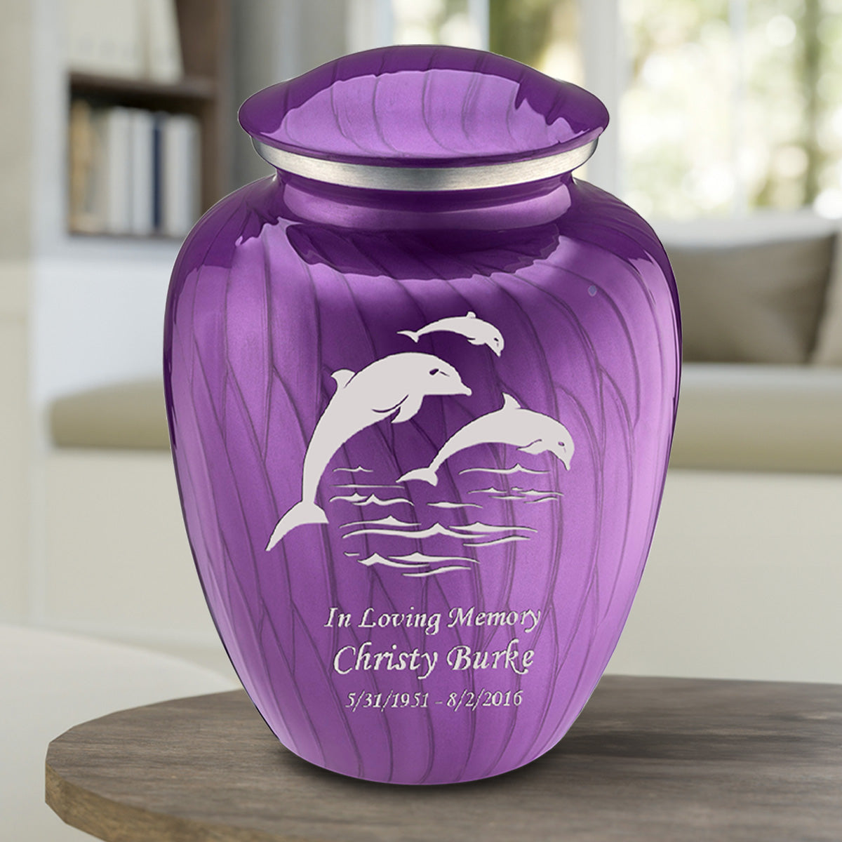 Adult Embrace Pearl Purple Dolphin Cremation Urn
