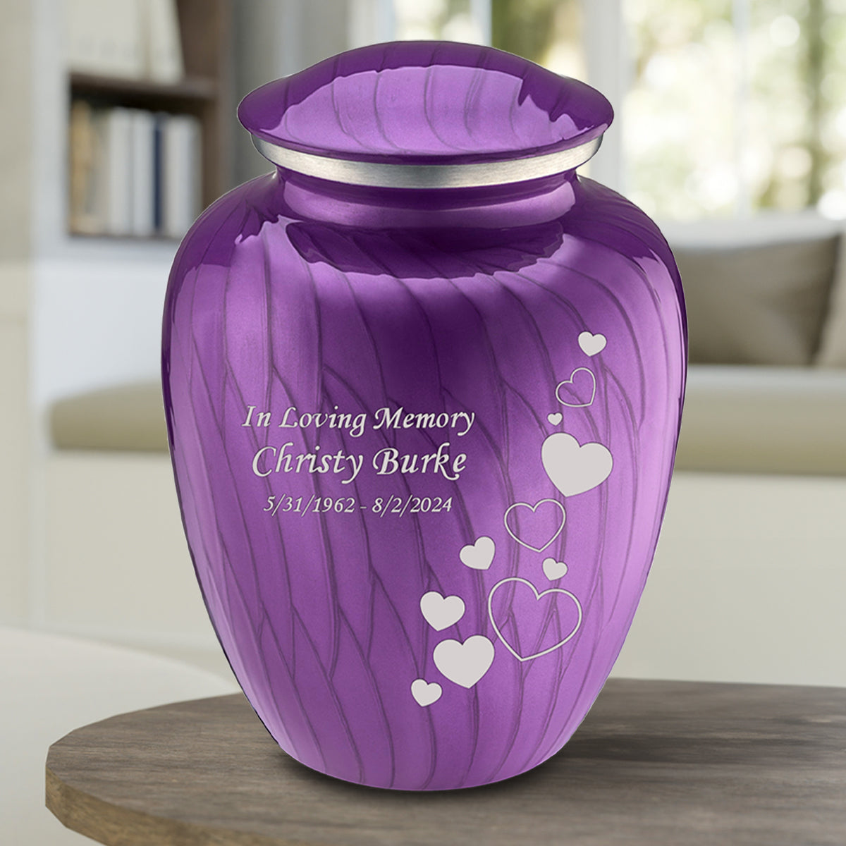 Adult Embrace Pearl Purple Floating Heart Cremation Urn