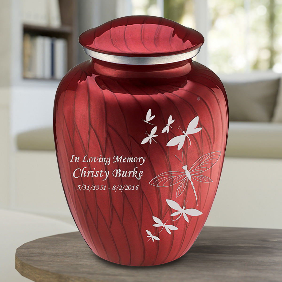 Adult Embrace Pearl Candy Red Dragonflies Cremation Urn