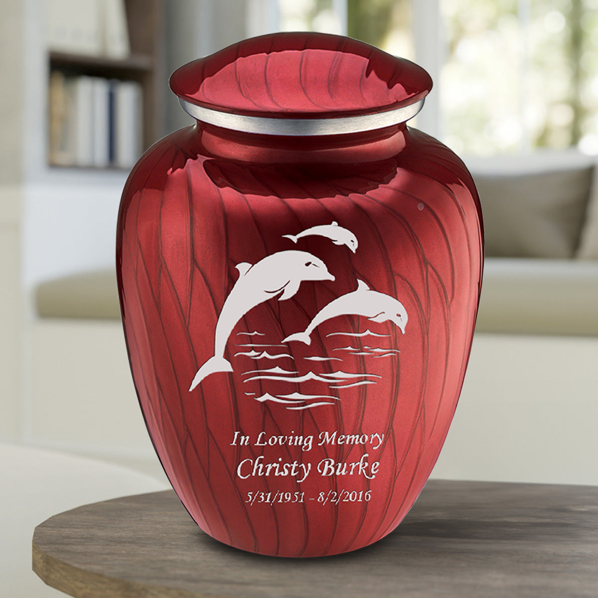 Adult Embrace Pearl Candy Red Dolphin Cremation Urn