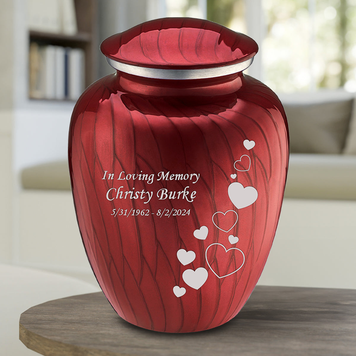 Adult Embrace Pearl Candy Red Floating Heart Cremation Urn