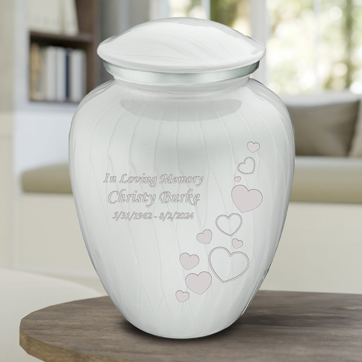 Adult Embrace Pearl White Floating Heart Cremation Urn