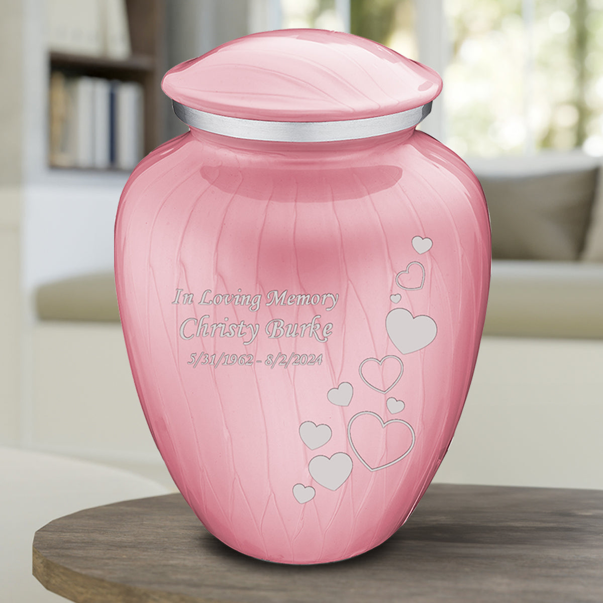Adult Embrace Pearl Pink Floating Heart Cremation Urn