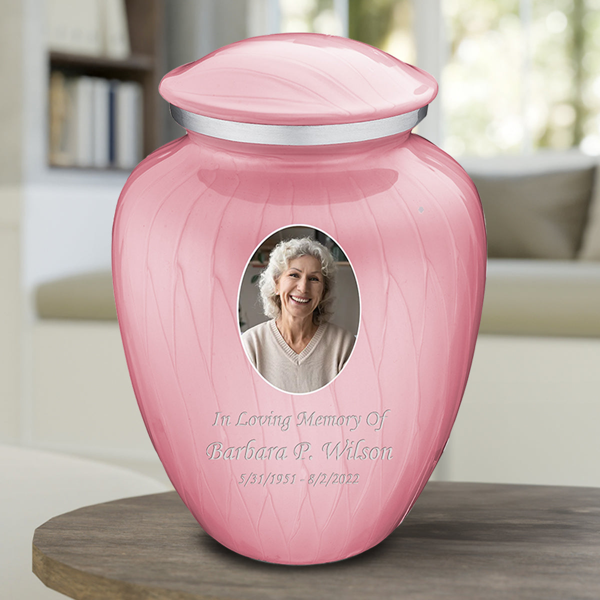 Adult Embrace Pearl Pink Portrait Cremation Urn
