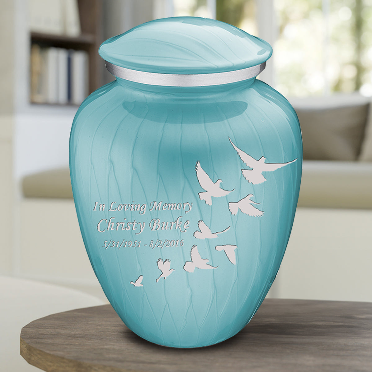 Adult Embrace Pearl Light Blue Doves Cremation Urn